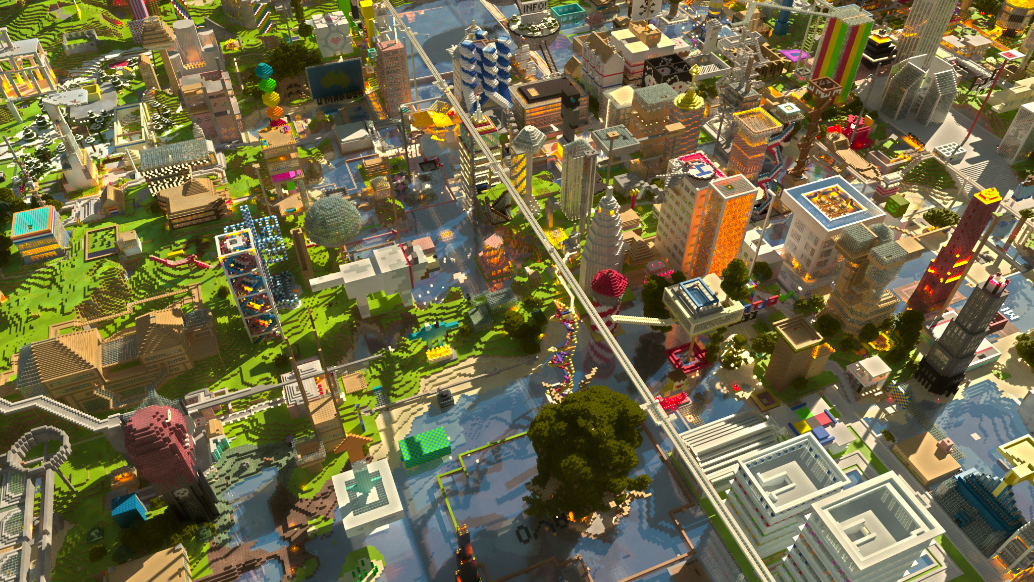 Laden Sie das Minecraft, Gebäude, Computerspiele, Großstadt-Bild kostenlos auf Ihren PC-Desktop herunter