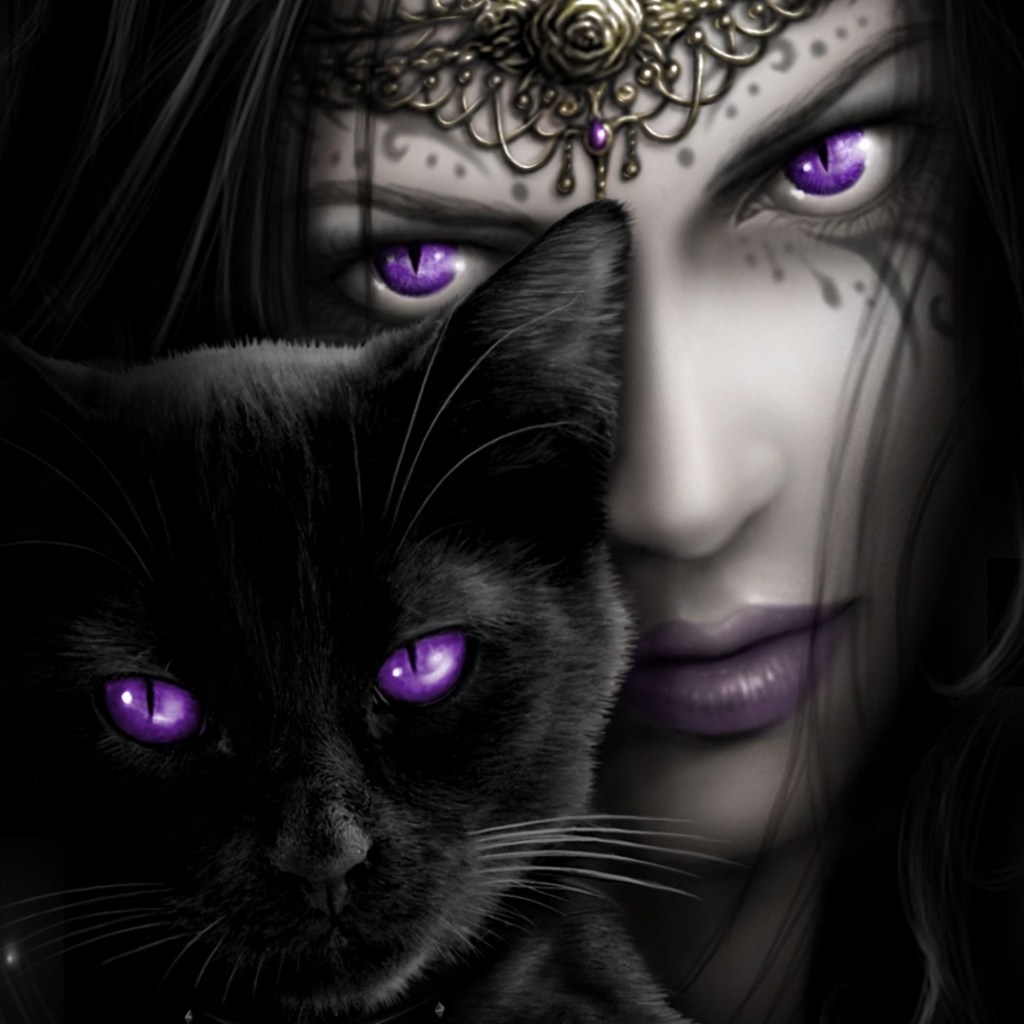 Download mobile wallpaper Gothic, Dark, Cat, Witch for free.