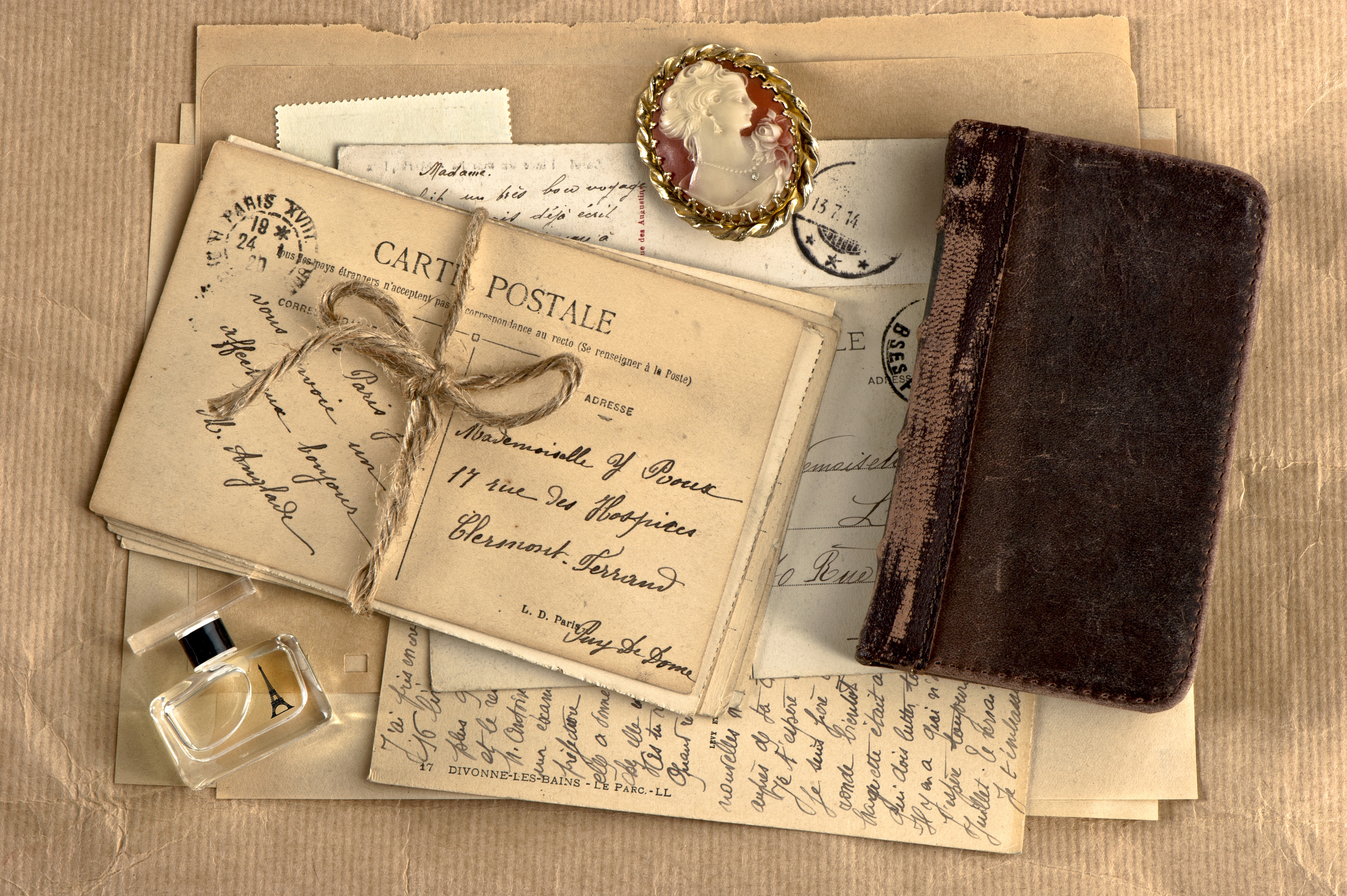 notebook, vintage, miscellaneous, miscellanea, retro, letters, notepad, medallion, perfume