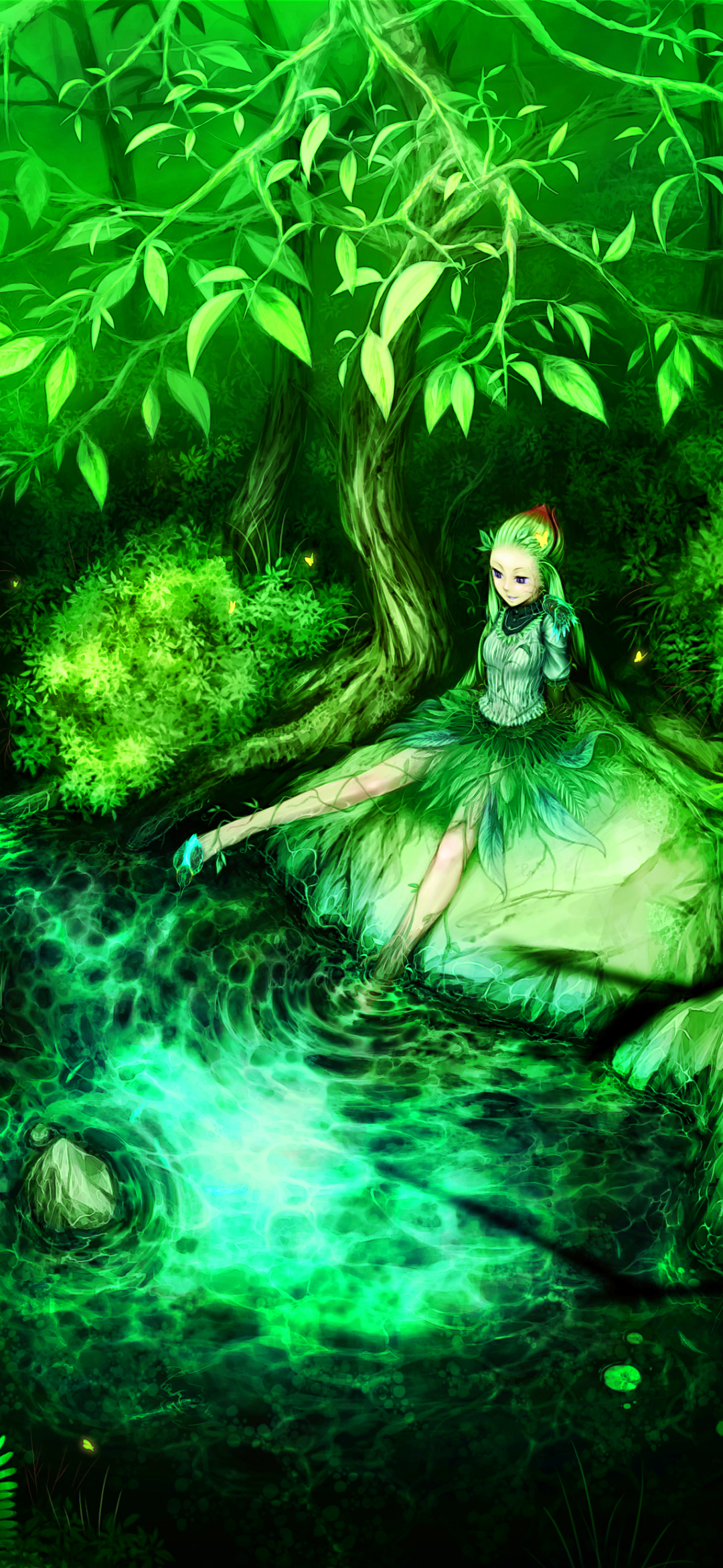 green, fantasy, druid, pond, elf, fairy