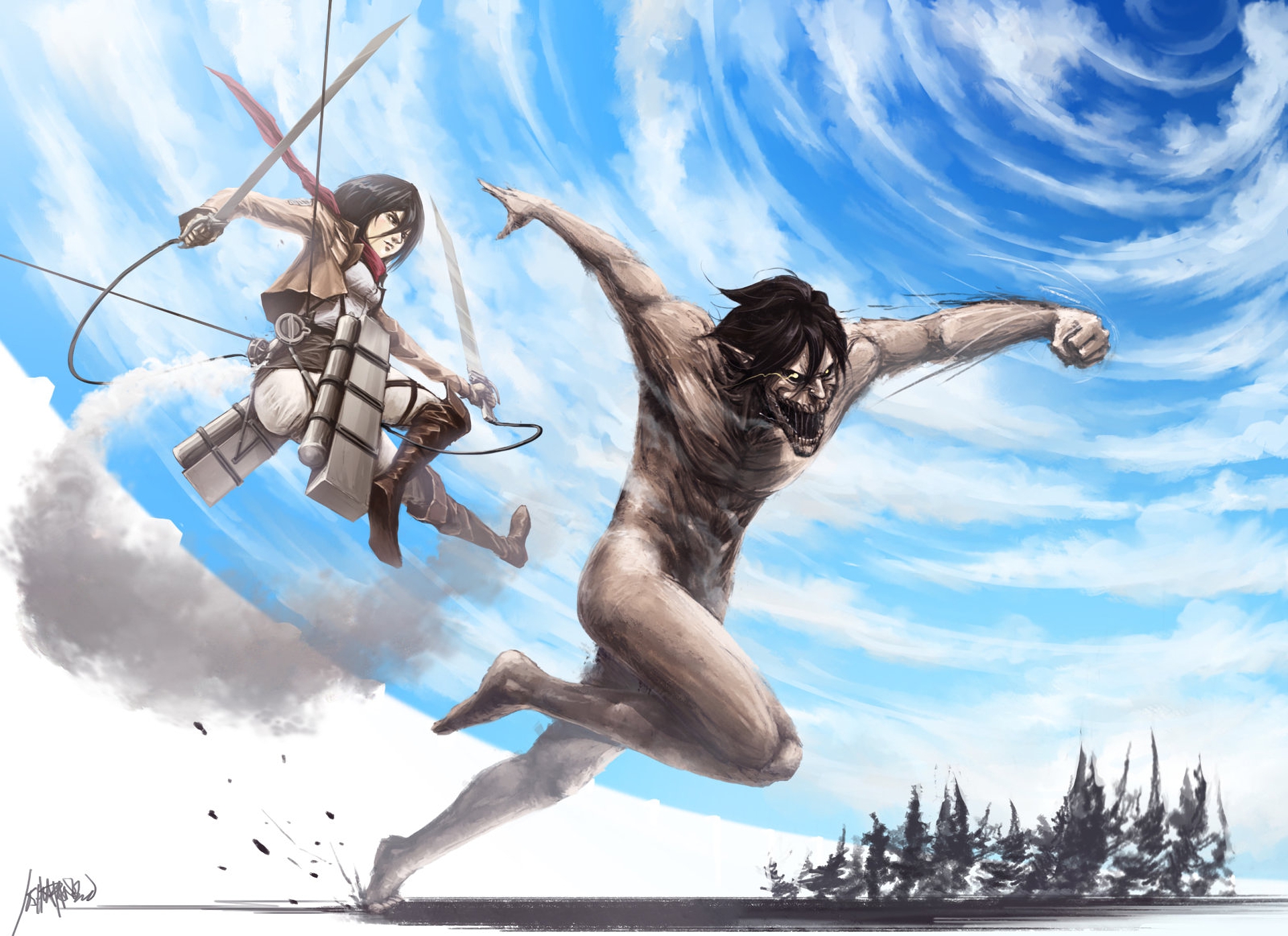 Baixe gratuitamente a imagem Anime, Eren Yeager, Mikasa Ackerman, Shingeki No Kyojin, Ataque Dos Titãs na área de trabalho do seu PC