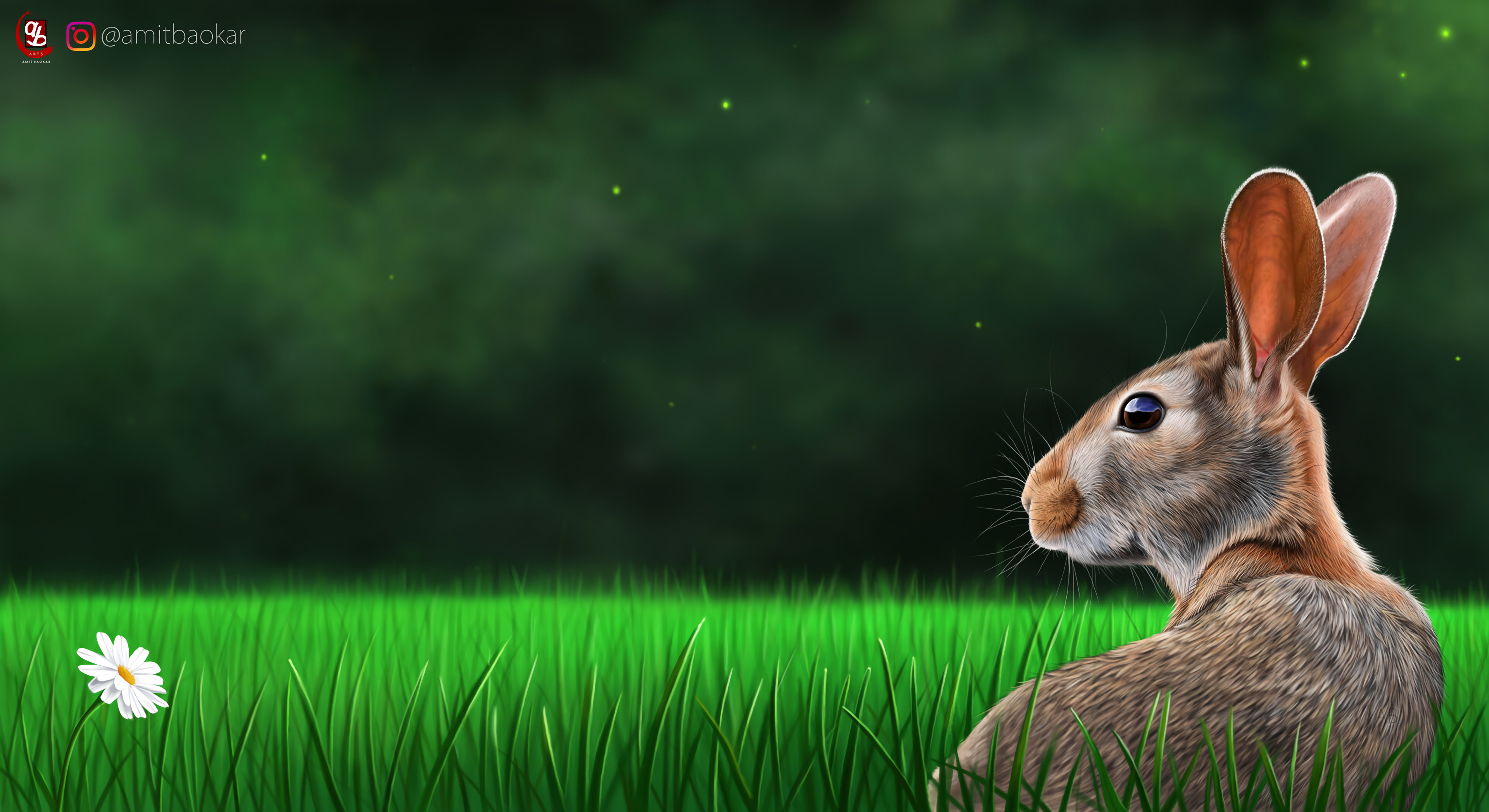 Free download wallpaper Profile, Rabbit, Hare, Grass, Art on your PC desktop