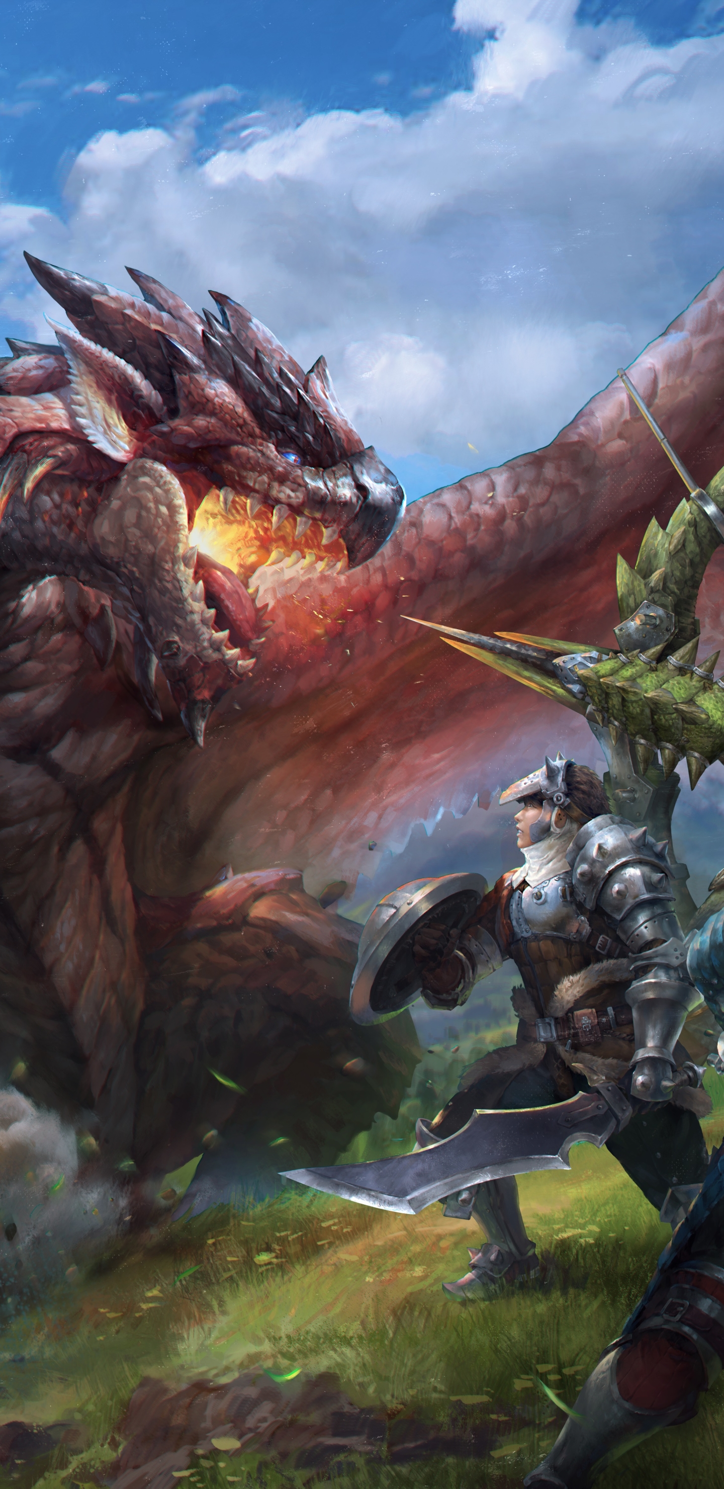 video game, monster hunter, battle, rathalos (monster hunter), warrior, dragon