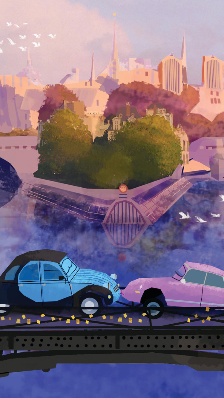 Download mobile wallpaper Paris, Car, France, Bridge, Painting, Artistic, River for free.