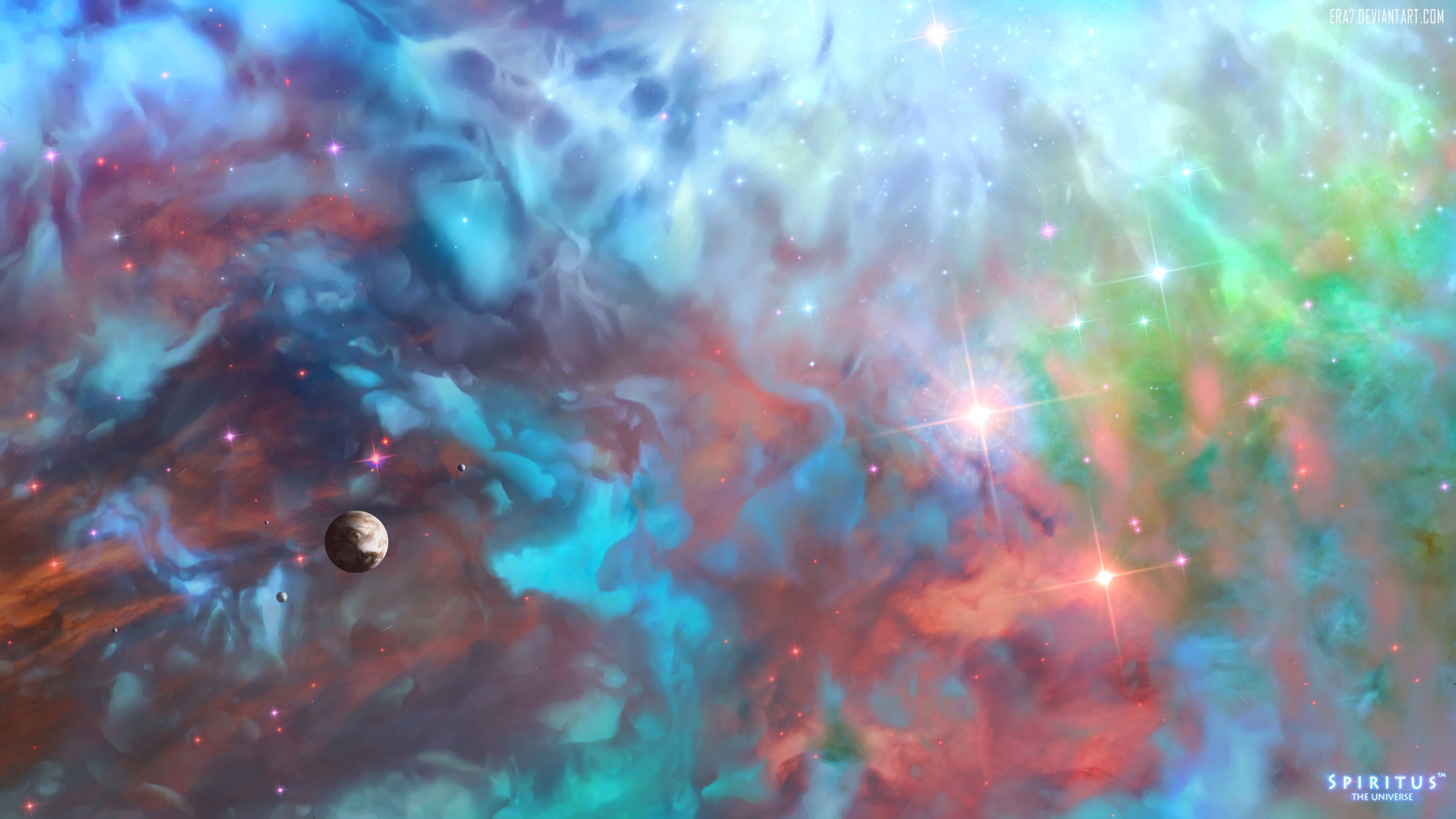 Handy-Wallpaper Clouds, Universe, Mehrfarbig, Sterne, Motley, Universum, Planets kostenlos herunterladen.