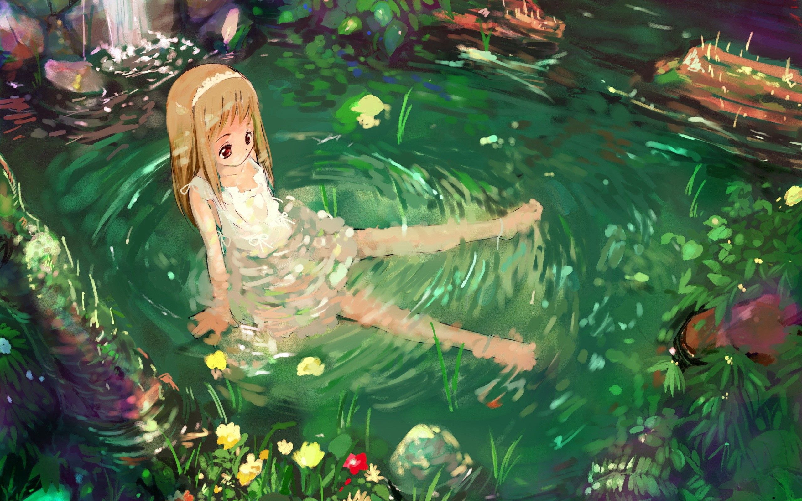 girl, anime, nature, water Image for desktop