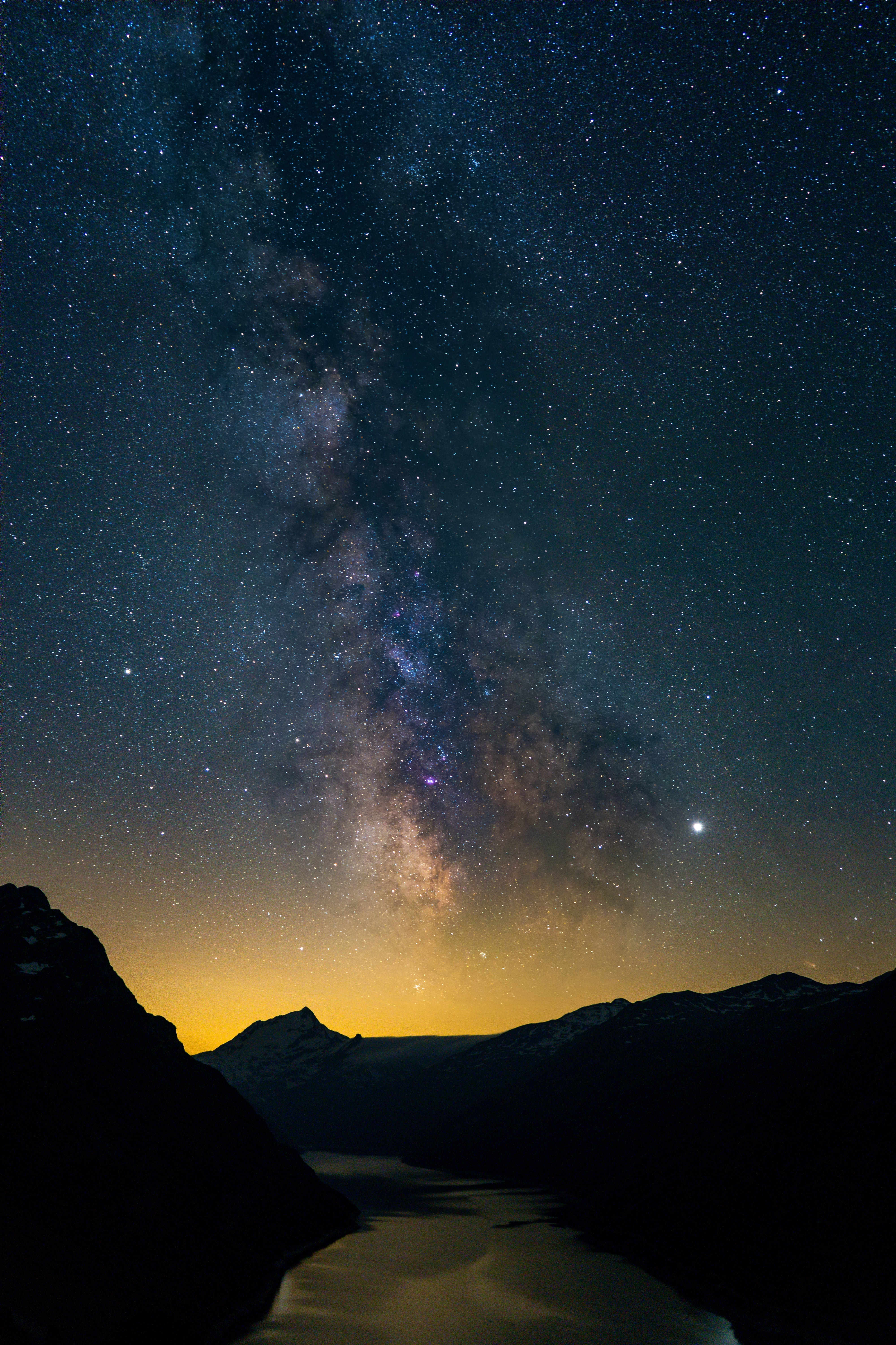Download mobile wallpaper Mountains, Rivers, Starry Sky, Night, Dark for free.
