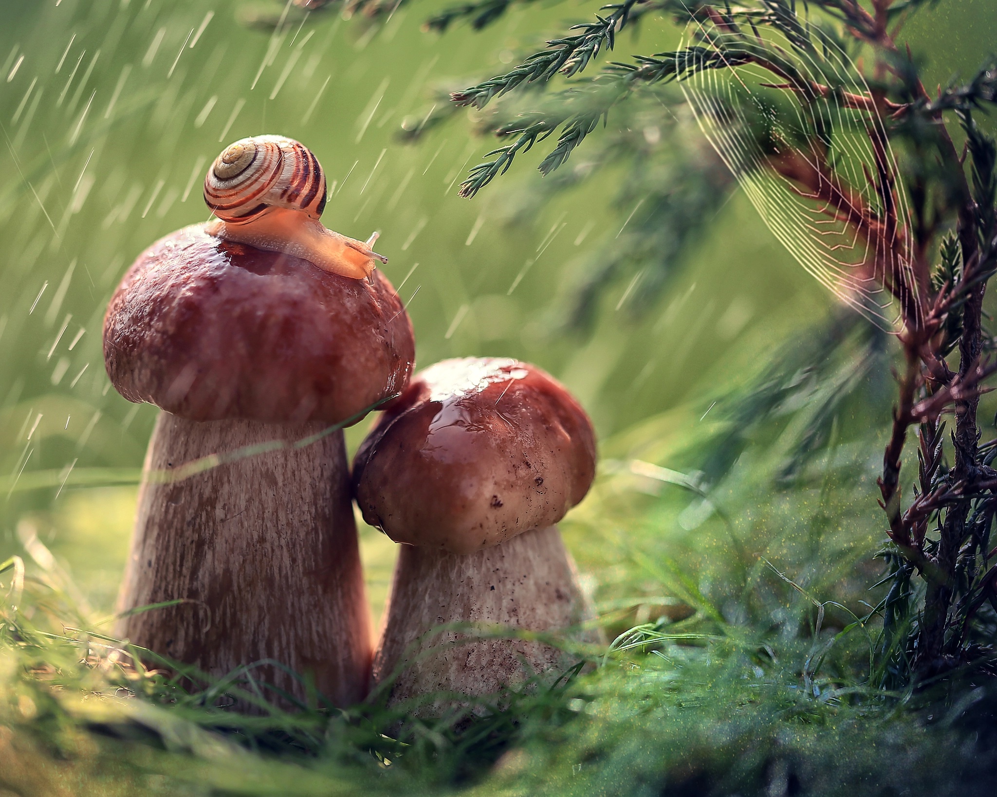 Free download wallpaper Nature, Animal, Mushroom, Snail on your PC desktop