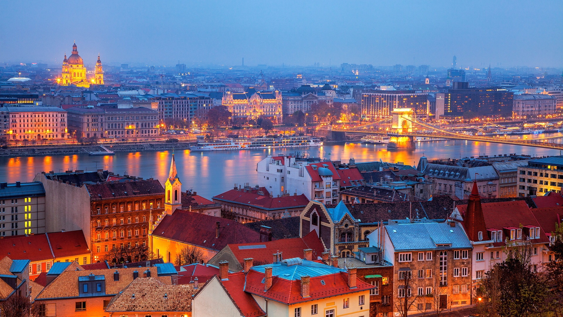 Free download wallpaper Cities, City, House, Dusk, Bridge, Cityscape, Hungary, Budapest, Man Made on your PC desktop