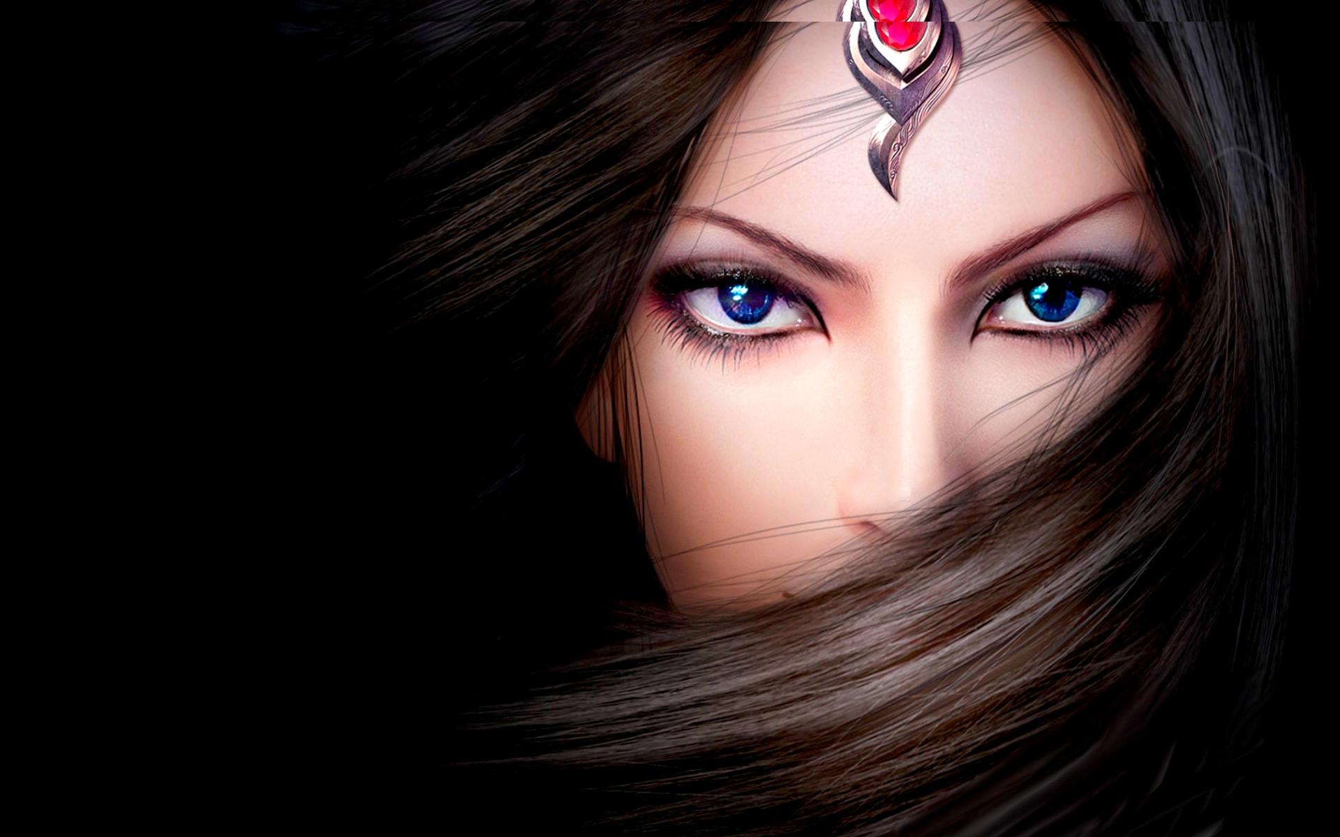 Download mobile wallpaper Fantasy, Face, Women, Blue Eyes, Bindi for free.