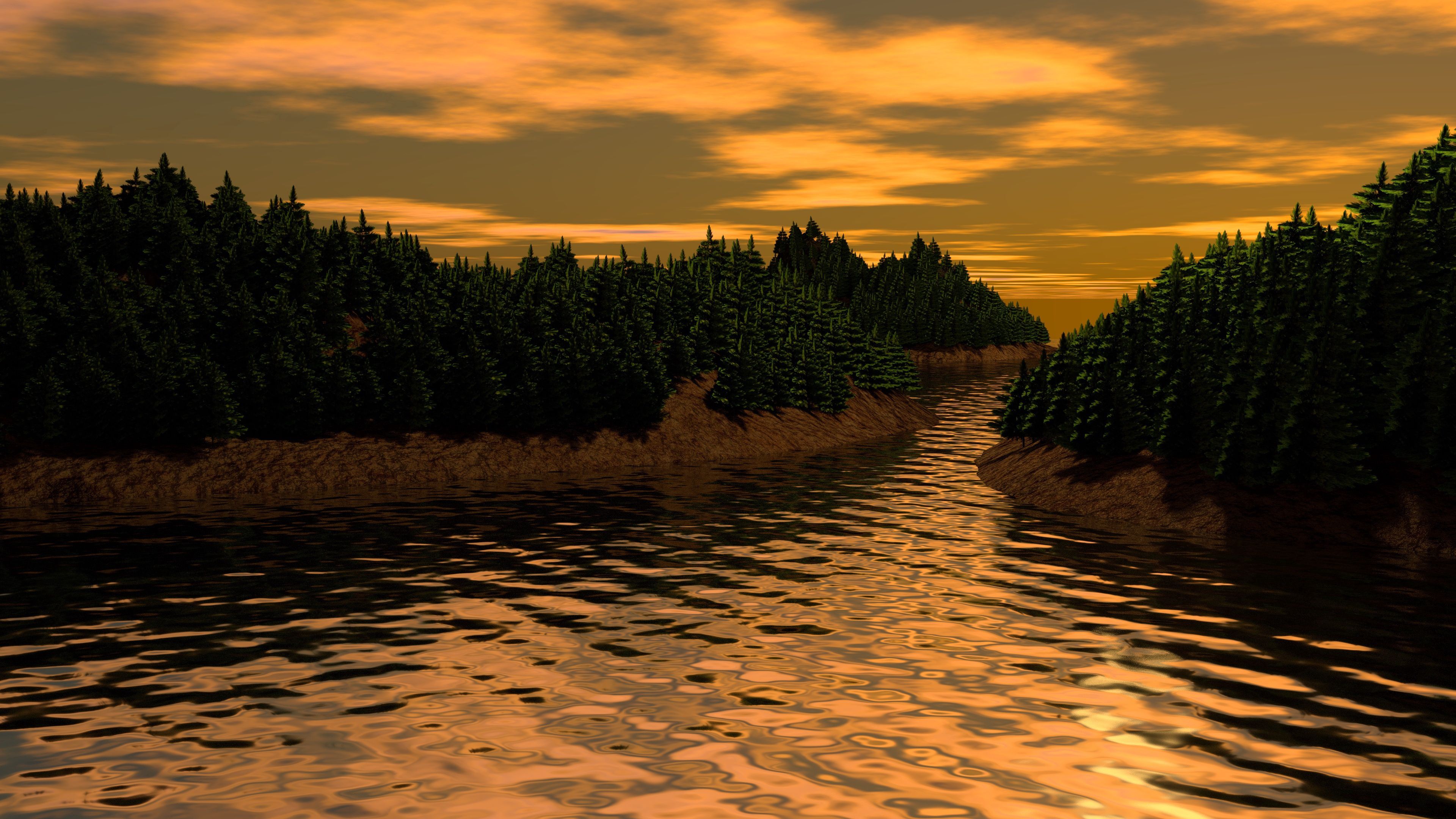 Download mobile wallpaper Rivers, Trees, Art, Landscape, 3D for free.