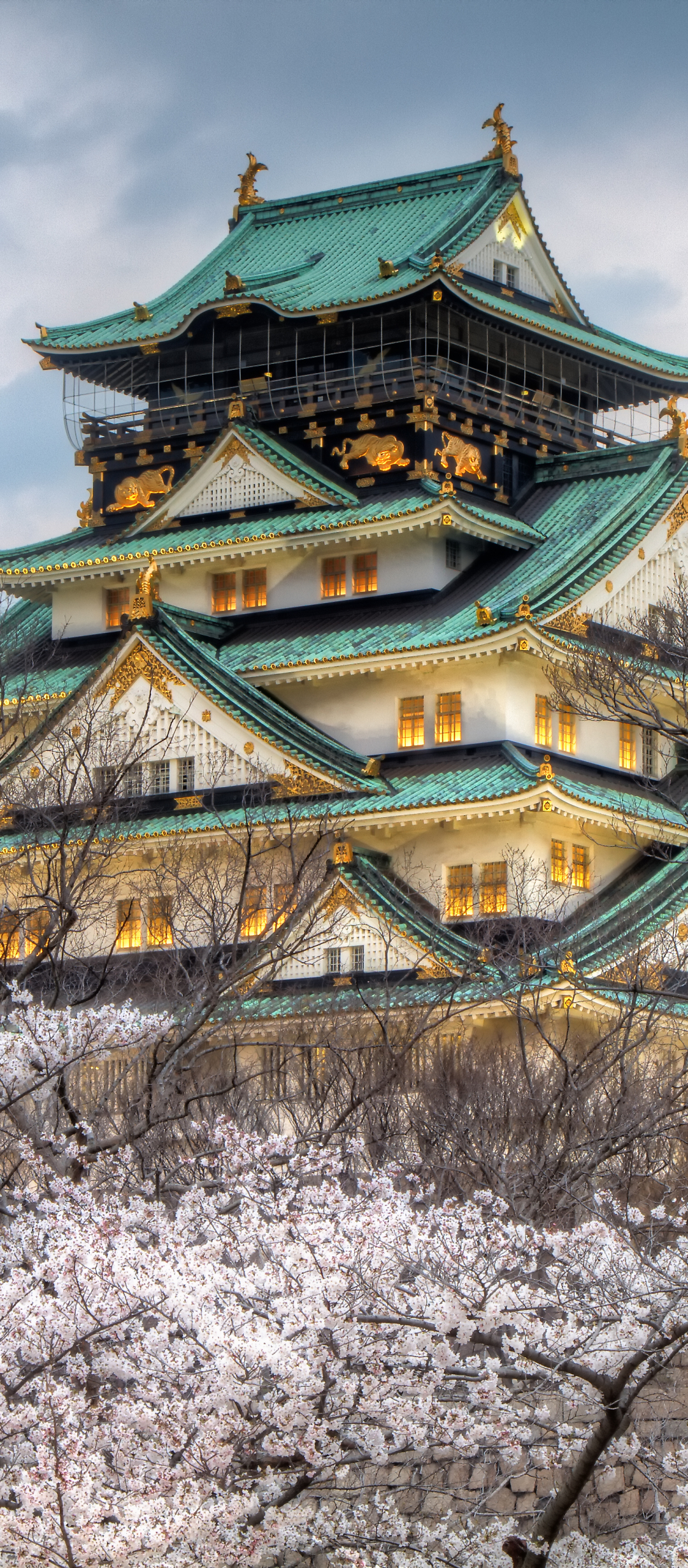 Скачать картинку Архитектура, Замки, Сакура, Япония, Осака, Сделано Человеком, Осакский Замок в телефон бесплатно.