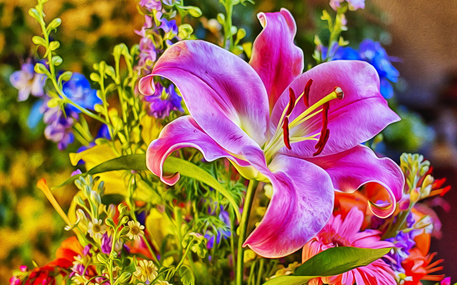 Free download wallpaper Flowers, Pink, Flower, Colorful, Lily, Painting, Artistic on your PC desktop