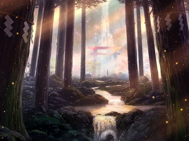 Laden Sie das Wald, Schrein, Animes-Bild kostenlos auf Ihren PC-Desktop herunter