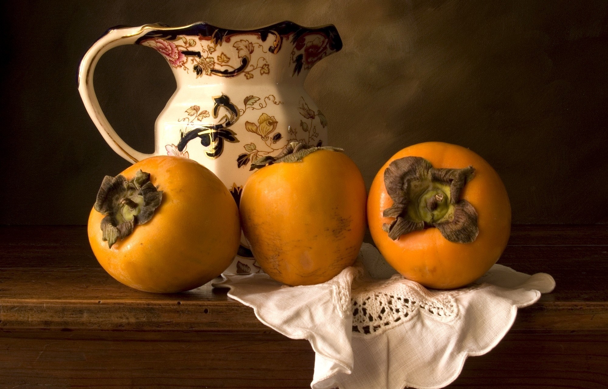 Download background still life, food, decanter, carafe, persimmon