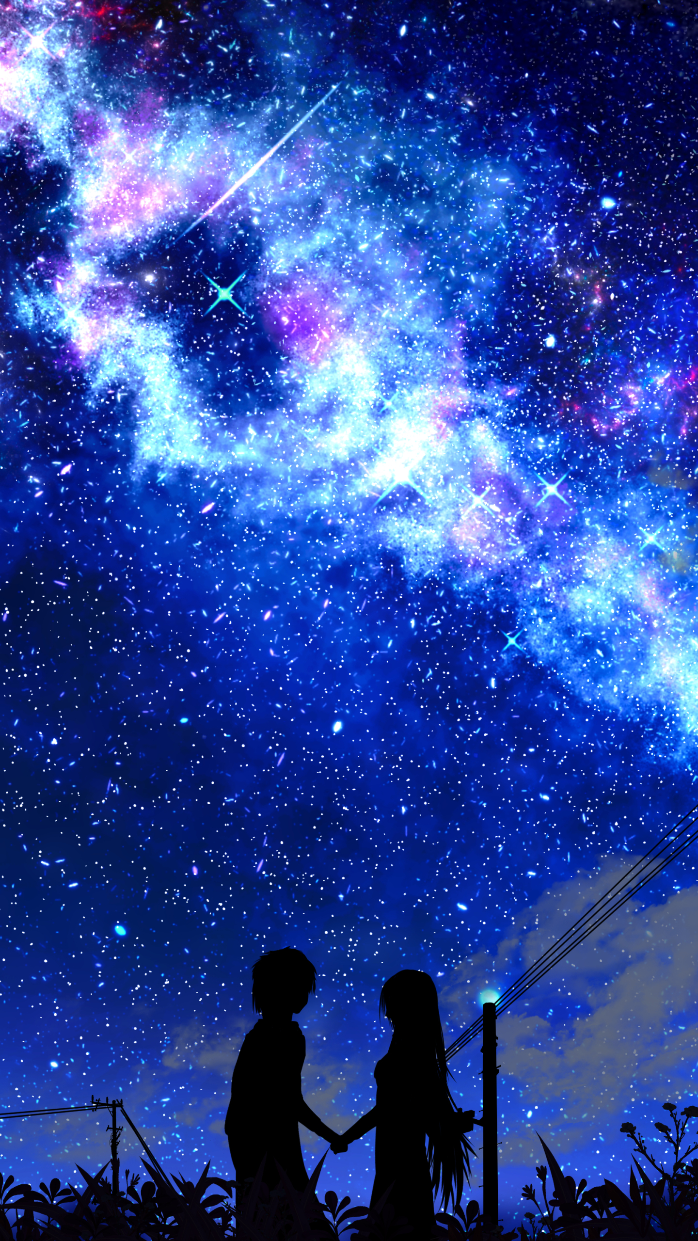 Download mobile wallpaper Anime, Night, Starry Sky, Shooting Star for free.