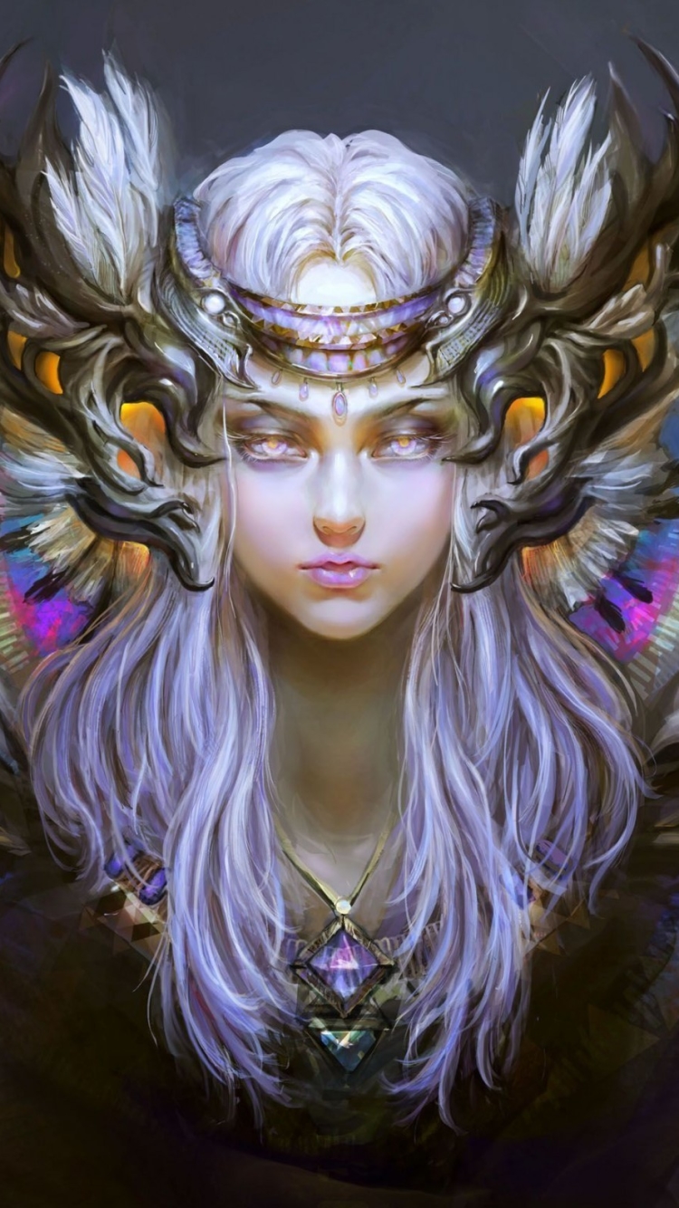 Download mobile wallpaper Fantasy, Horns, Women, White Hair for free.