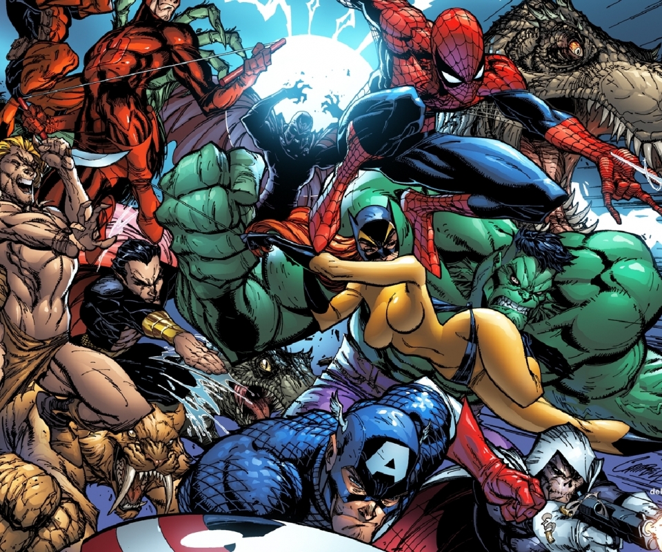 Скачать обои бесплатно Комиксы, Капитан Америка, Халк, Сорвиголова, Человек Паук, Комиксы Марвел картинка на рабочий стол ПК