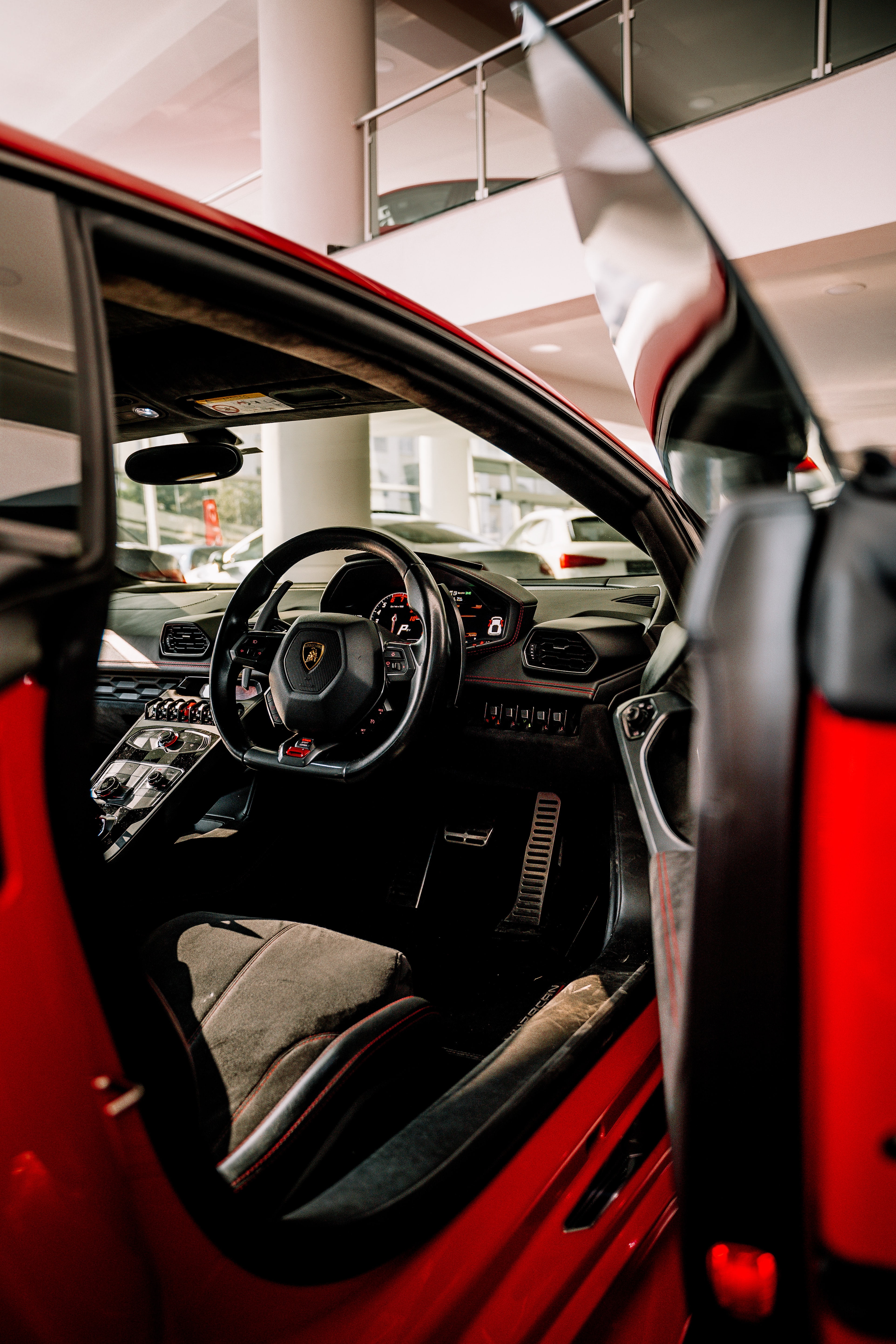 lamborghini, cars, red, car, steering wheel, rudder, salon Image for desktop