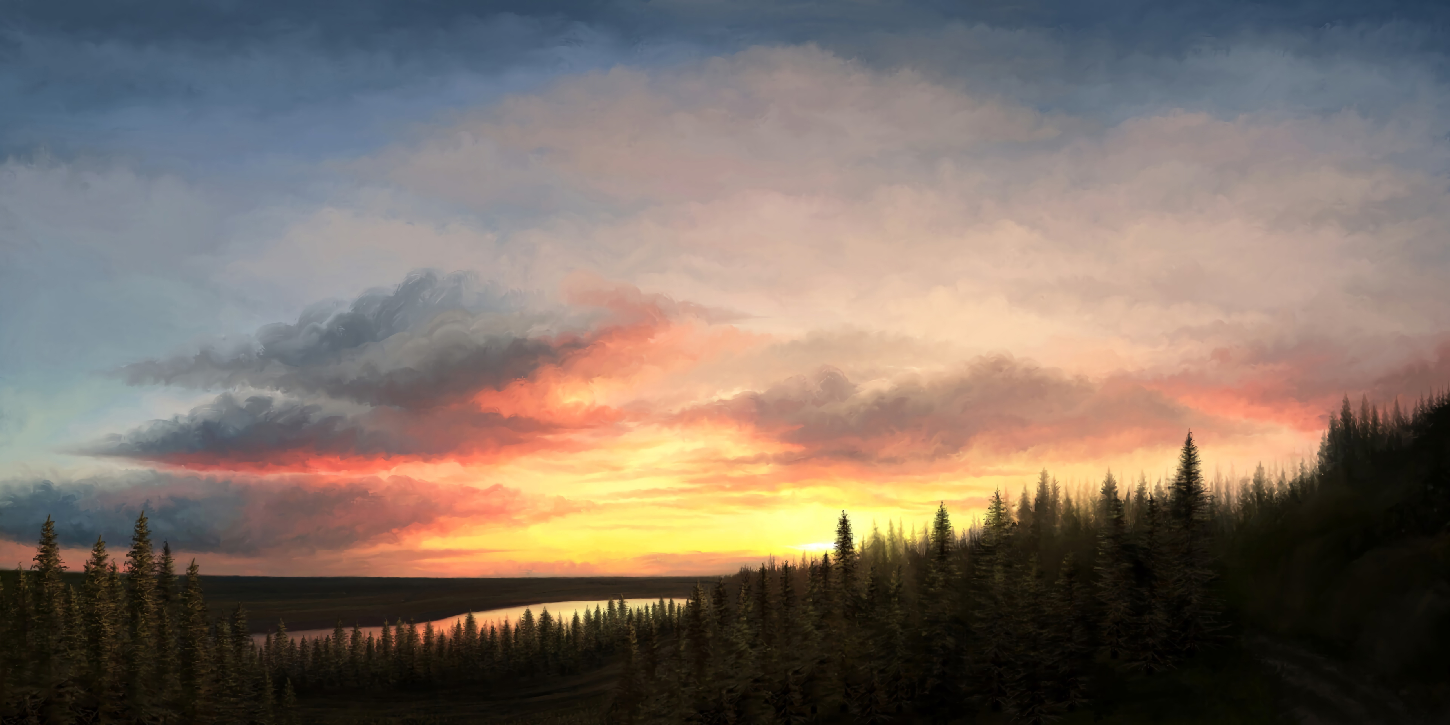 Free download wallpaper Sky, Spruce, Fir, Nature, Sunset, Forest on your PC desktop