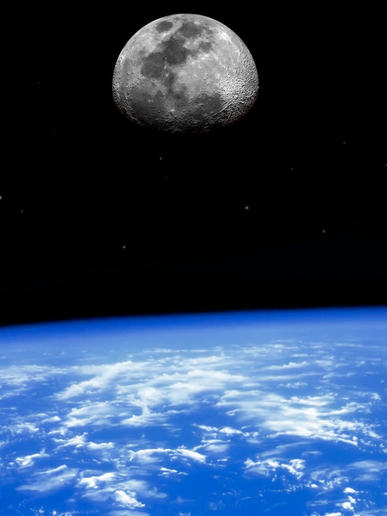 Download mobile wallpaper Moon, Horizon, Earth, Space, Planet, From Space for free.