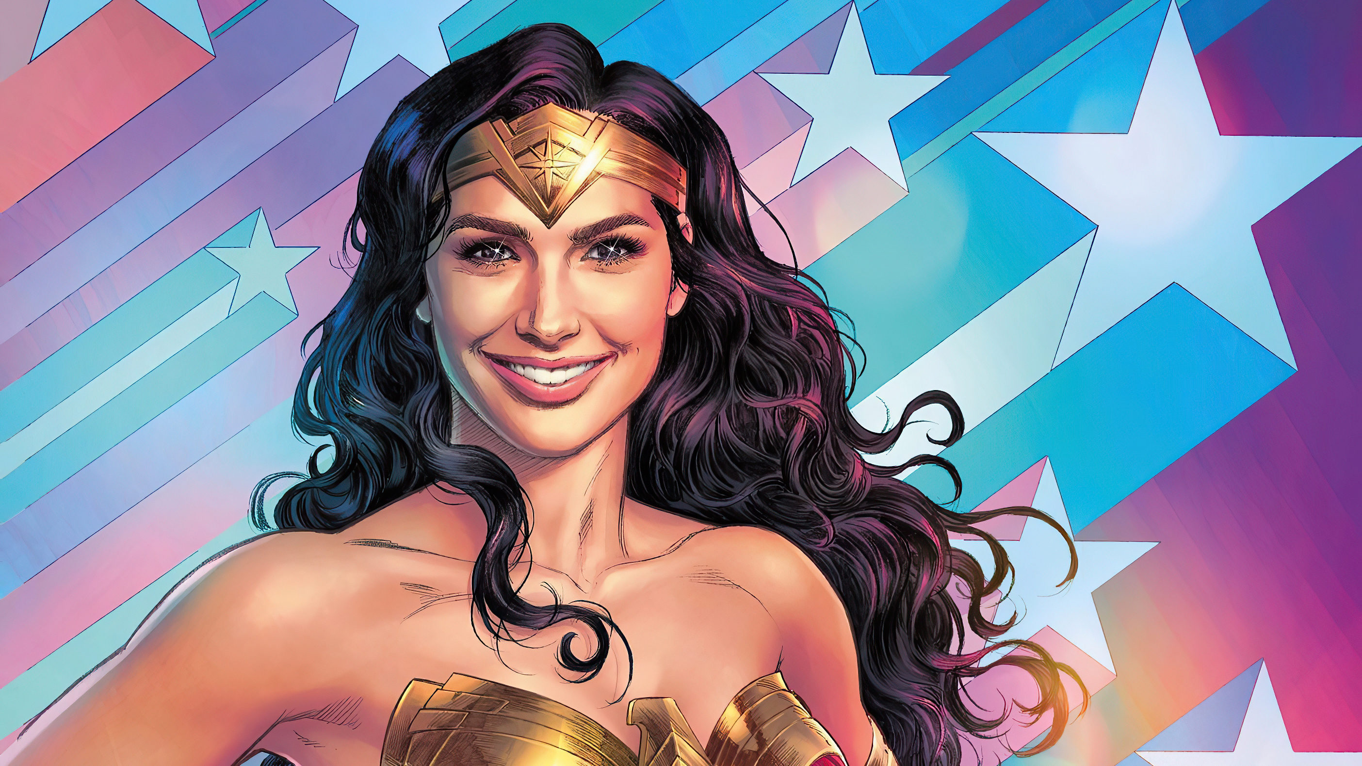 Téléchargez gratuitement l'image Le Sourire, Bande Dessinées, Cheveux Longs, Bandes Dessinées Dc, Wonder Woman sur le bureau de votre PC