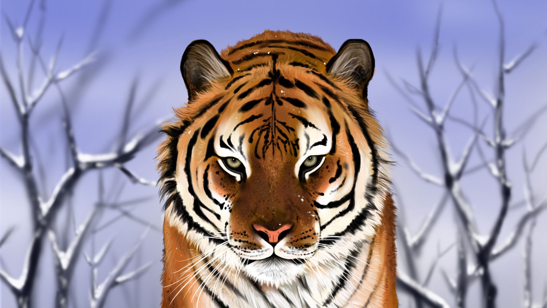 Download mobile wallpaper Winter, Cats, Tiger, Animal, Painting for free.