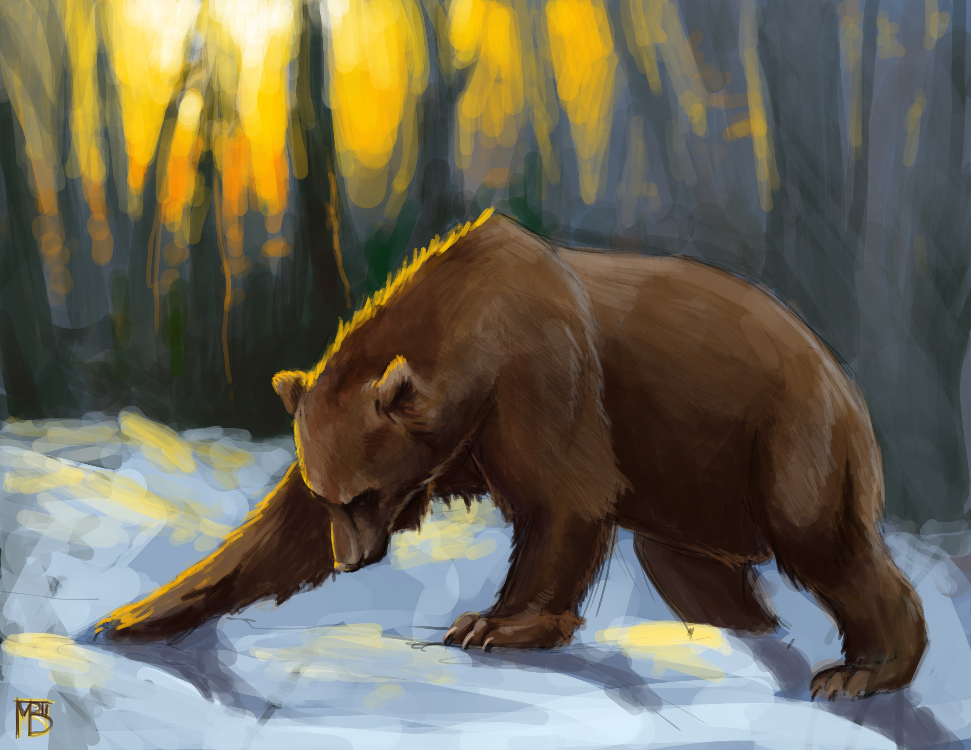Free download wallpaper Bear, Photoshop, Art, Snow, Colorful, Colourful, Painting on your PC desktop
