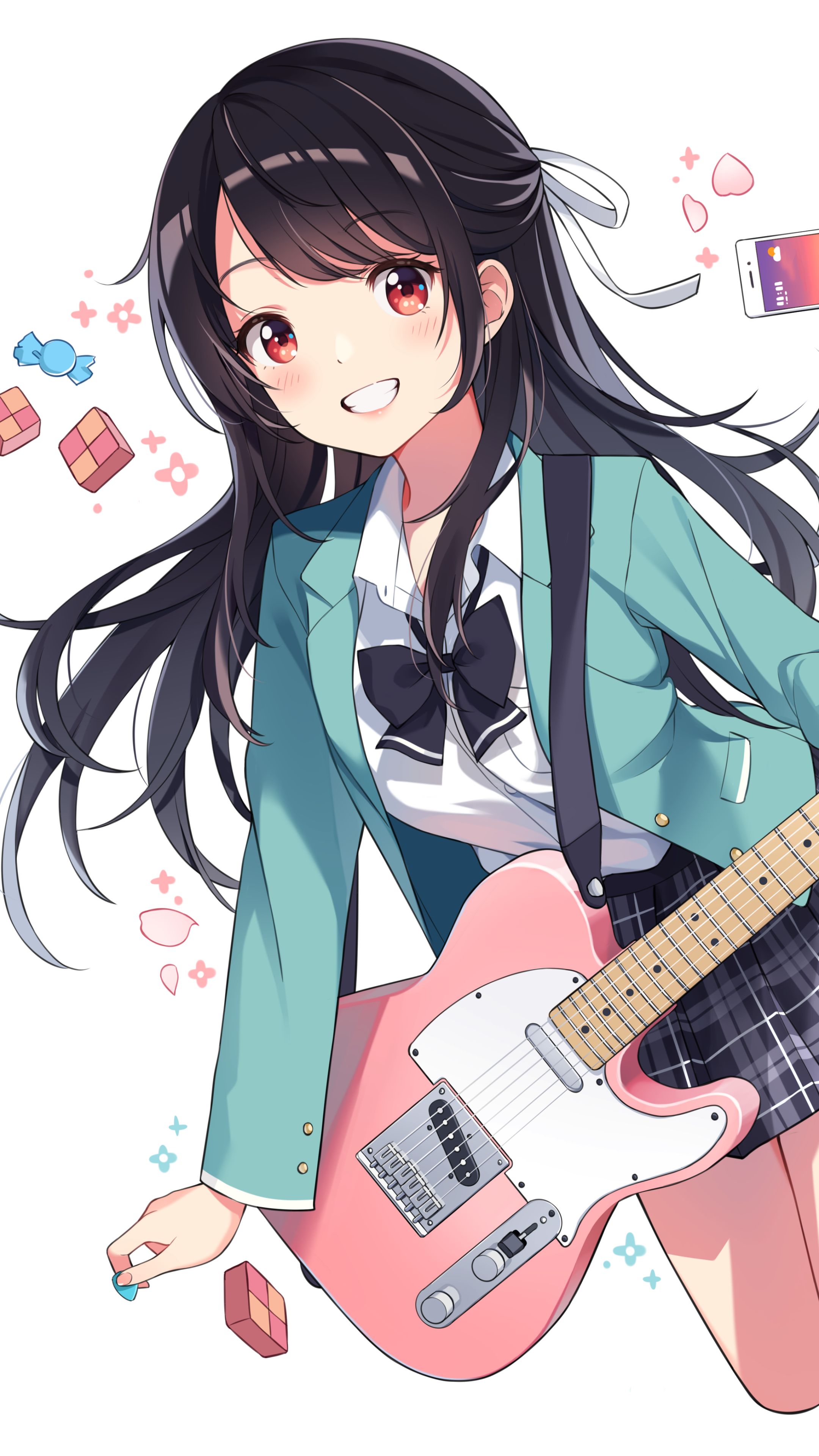 Download mobile wallpaper Anime, Girl, School Uniform, Red Eyes, Black Hair for free.