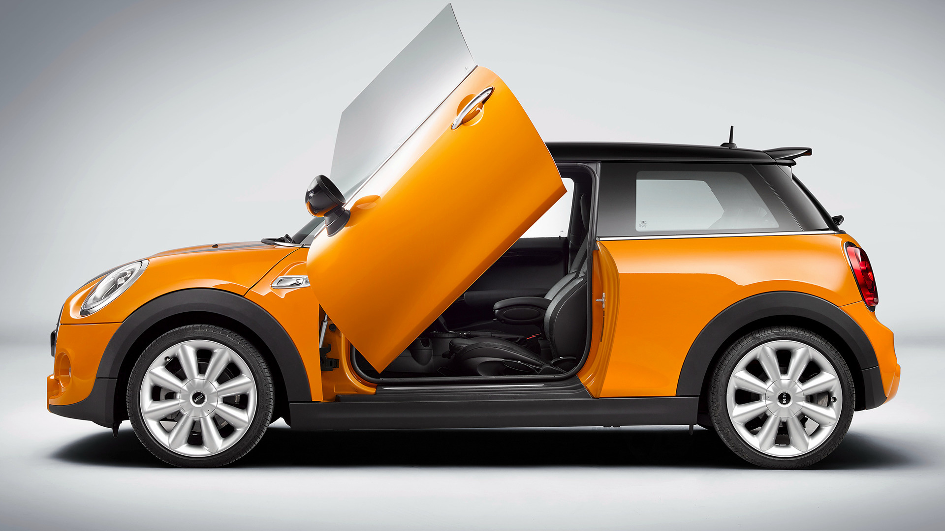 Laden Sie das Autos, Mini, Fahrzeuge, Orangefarbenes Auto, Mini Cooper S Scherentüren-Bild kostenlos auf Ihren PC-Desktop herunter