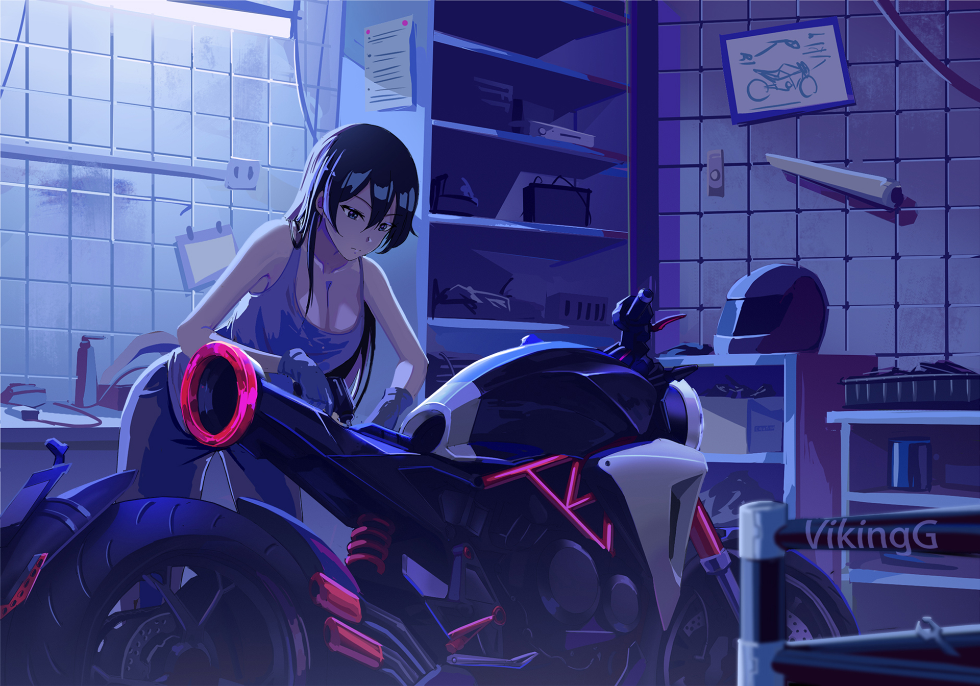 Download mobile wallpaper Anime, Motorcycle, Original for free.