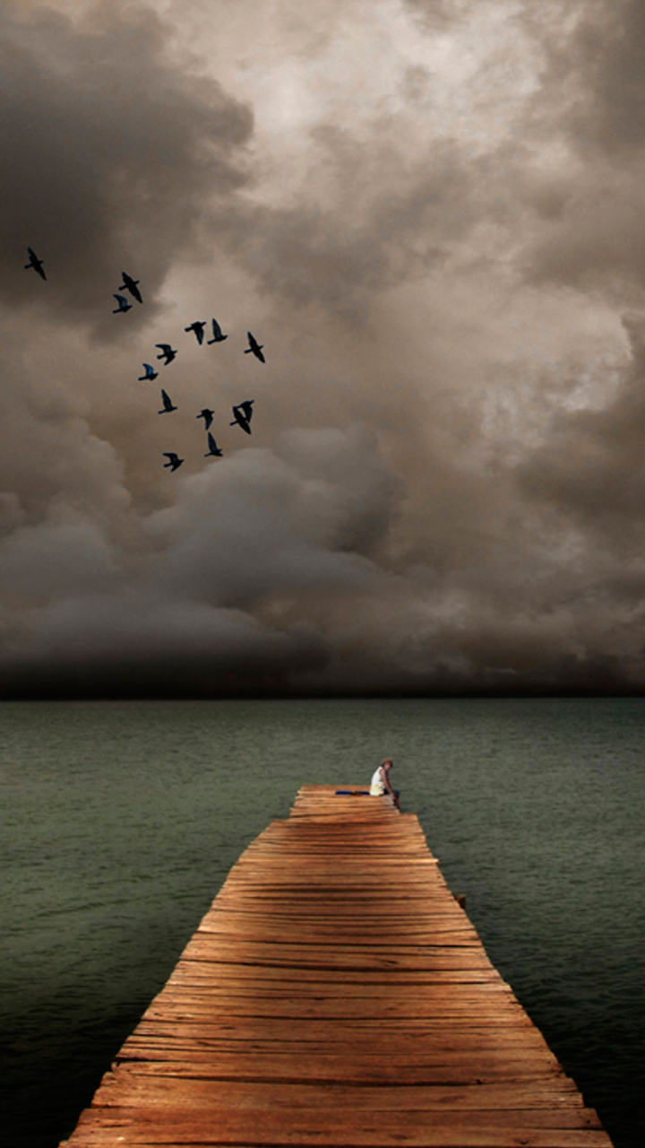 Download mobile wallpaper Sea, Pier, Ocean, Alone, Photography, Manipulation for free.