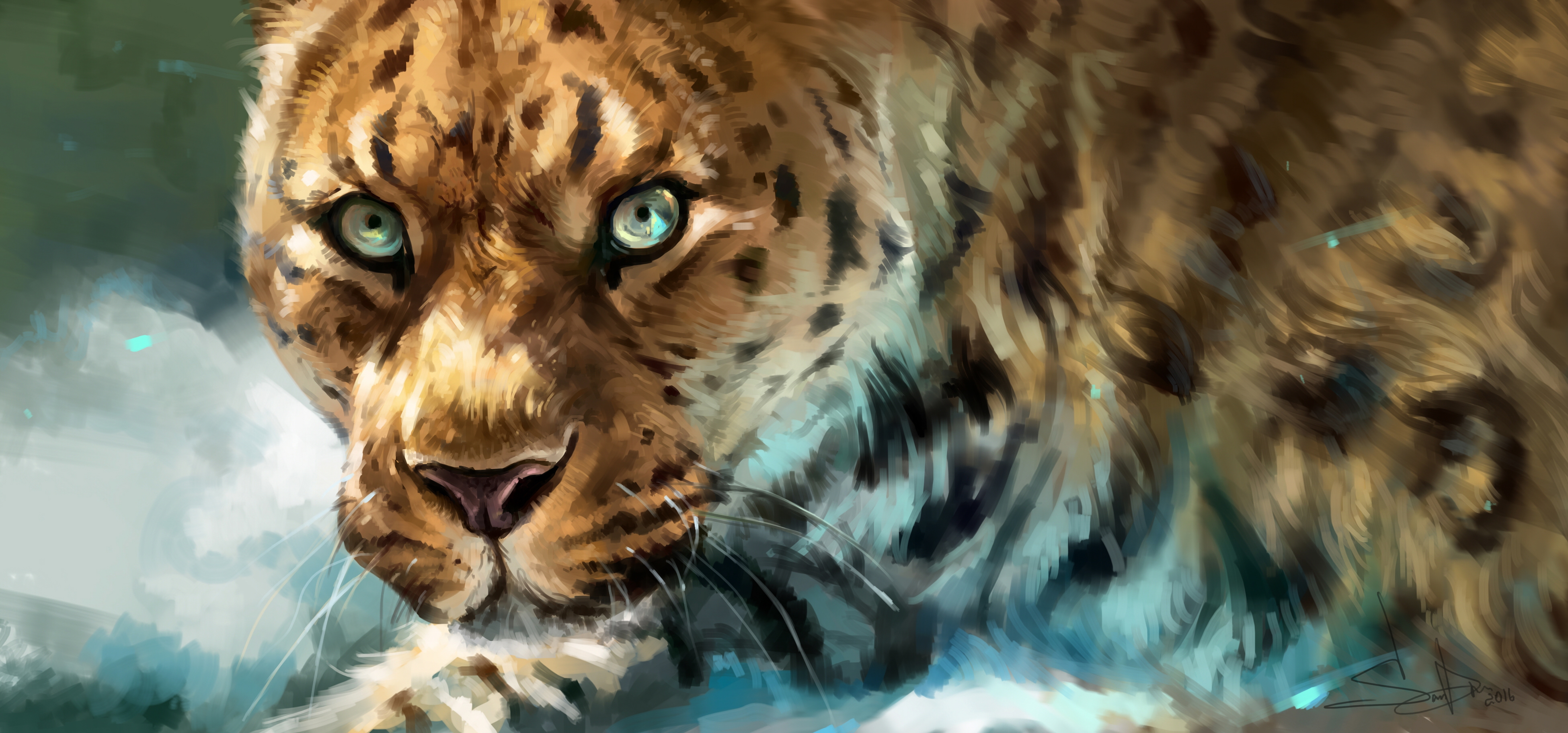 Free download wallpaper Cats, Leopard, Animal, Painting on your PC desktop