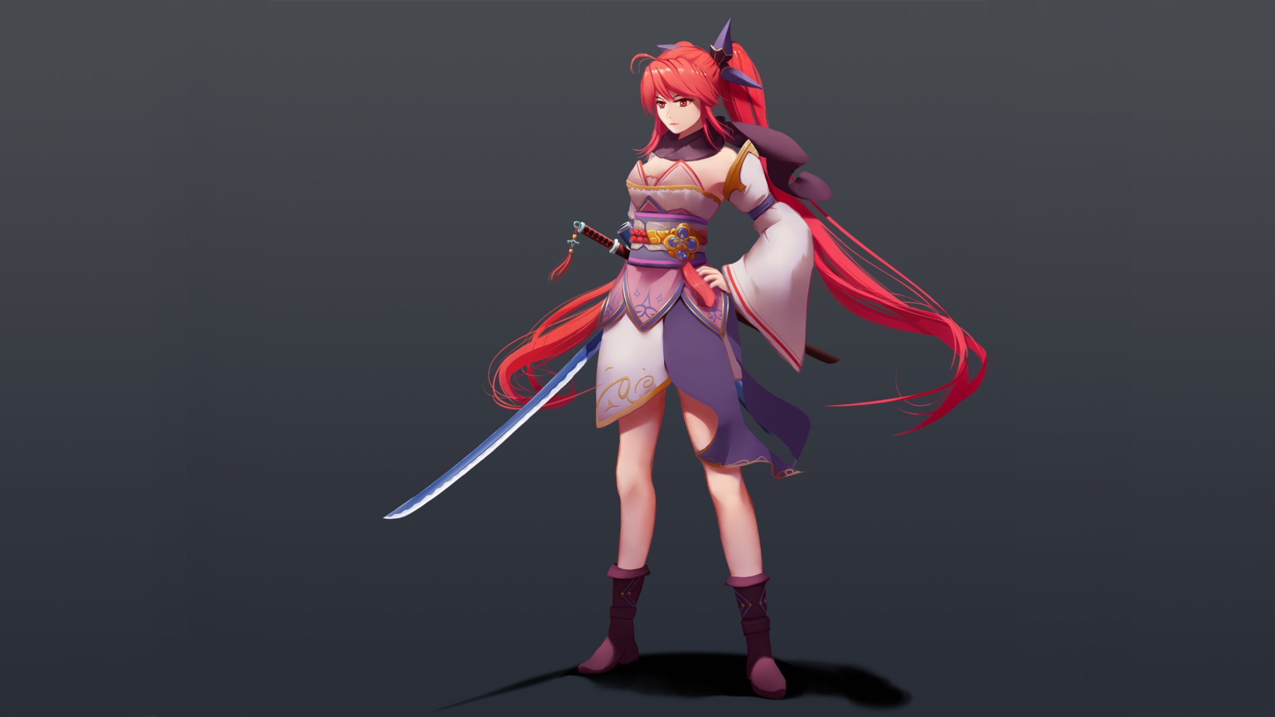 Free download wallpaper Anime, Kimono, Sword, Original on your PC desktop