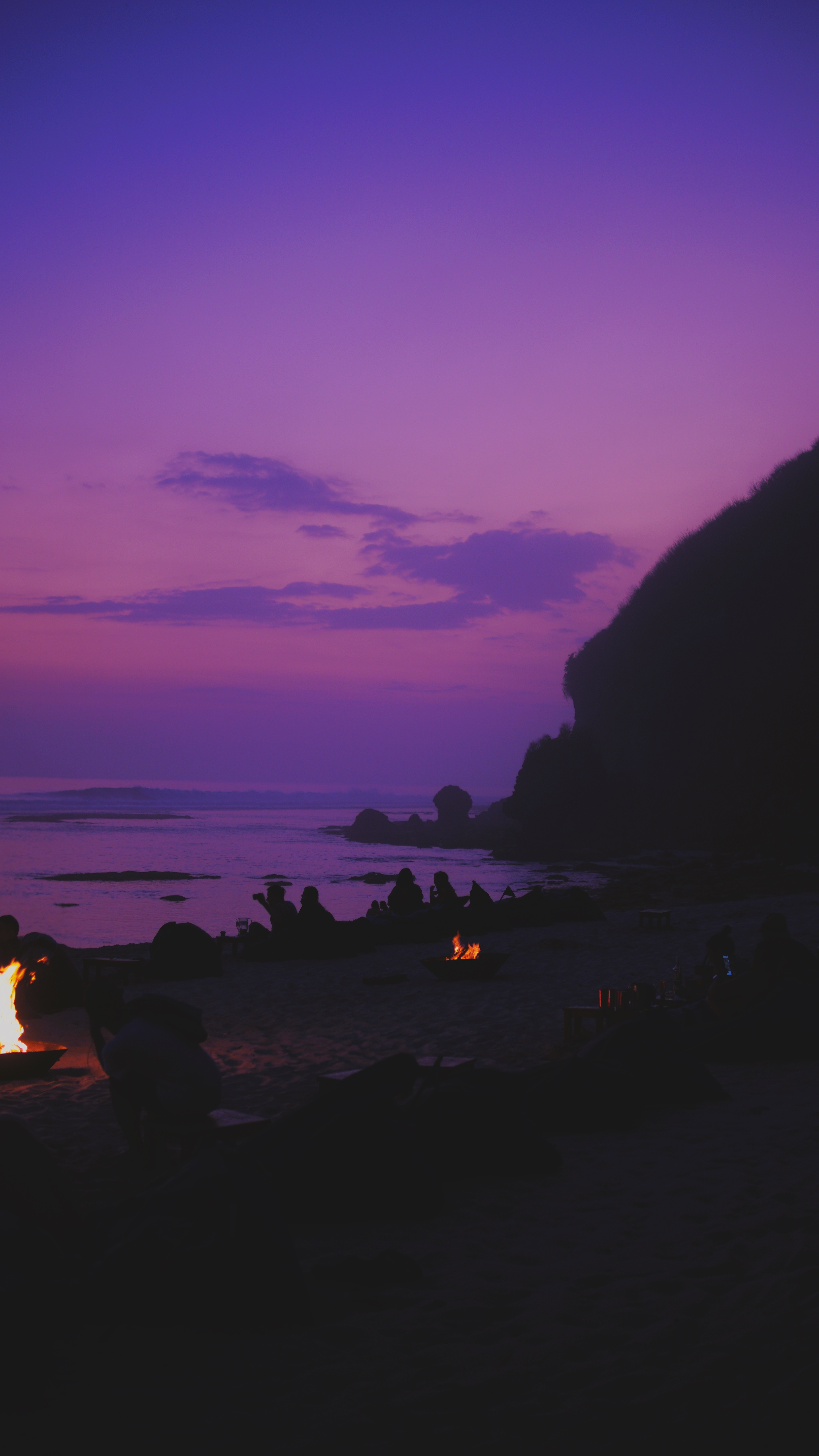 indonesia, relaxation, beach, dark, silhouettes, sunset, shore, bank, rest Full HD