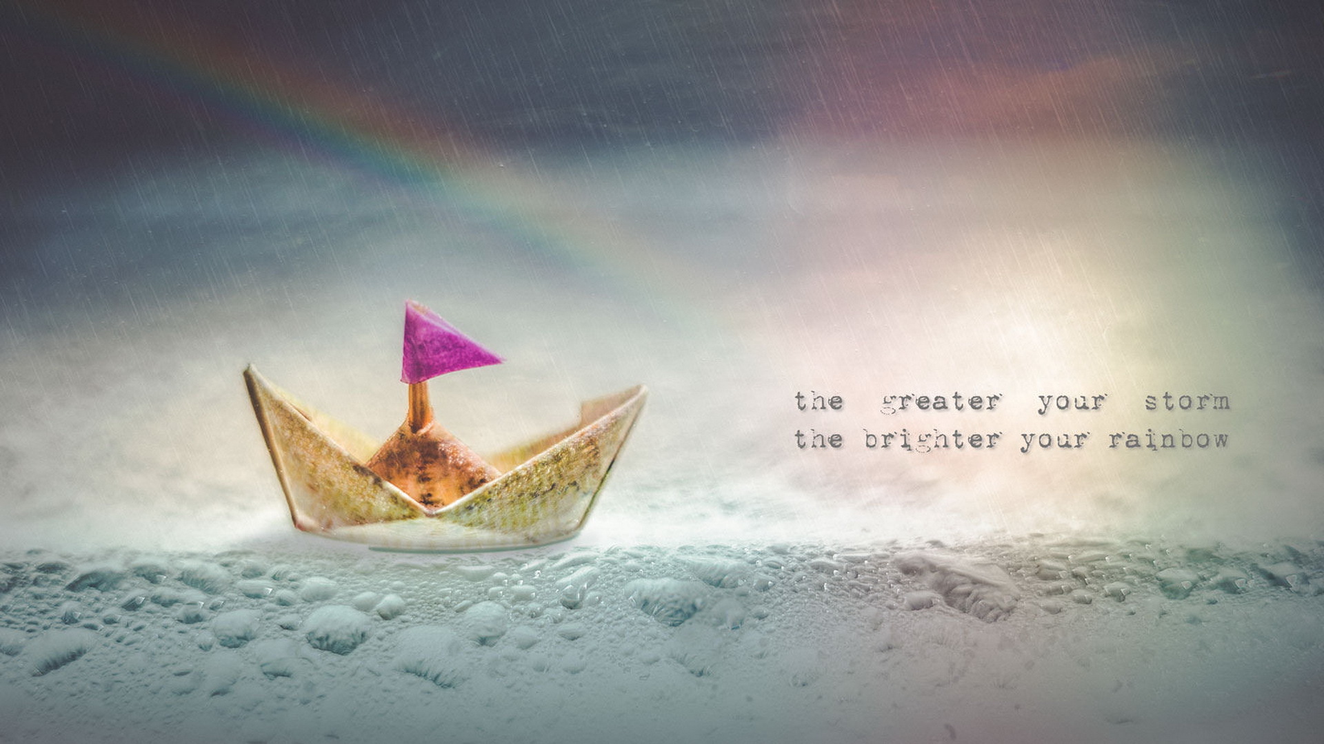 Free download wallpaper Rain, Rainbow, Boat, Misc, Motivational on your PC desktop