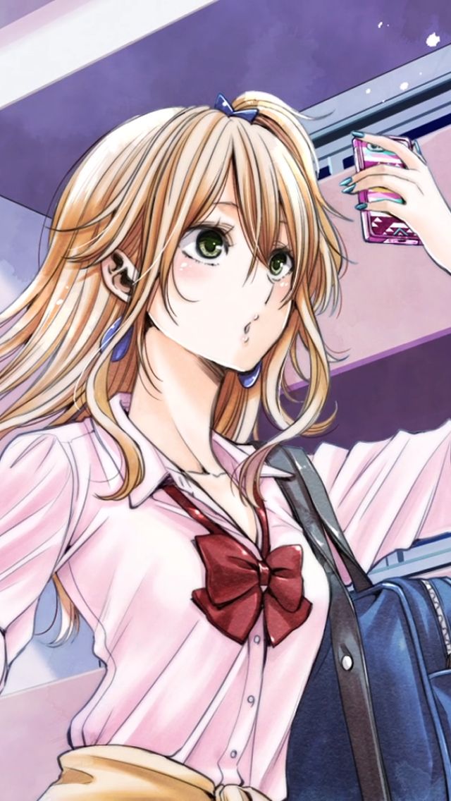 anime, citrus, school uniform, citrus (anime), earrings, long hair, bow (clothing), blonde, blush, green eyes, yuzu aihara