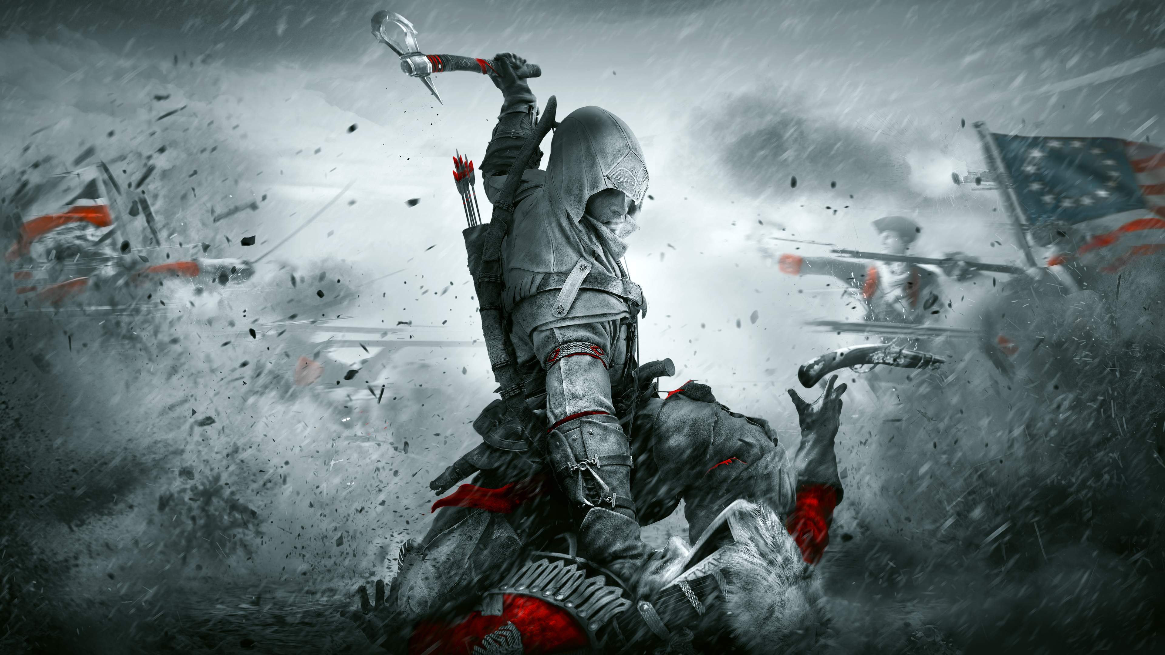 connor (assassin's creed), video game, assassin's creed iii, assassin's creed, selective color