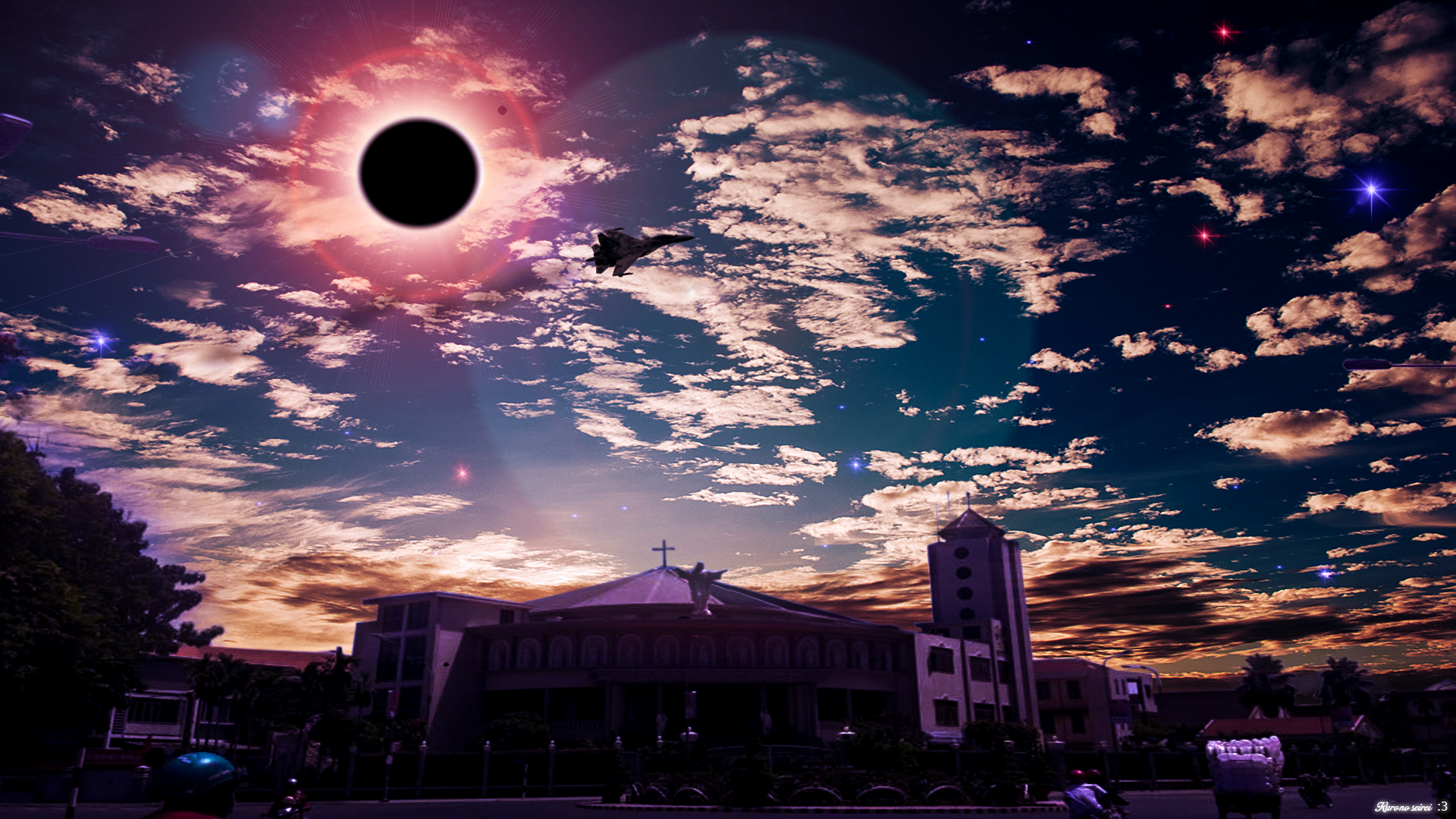 Free download wallpaper Church, Photography, Eclipse, Manipulation on your PC desktop