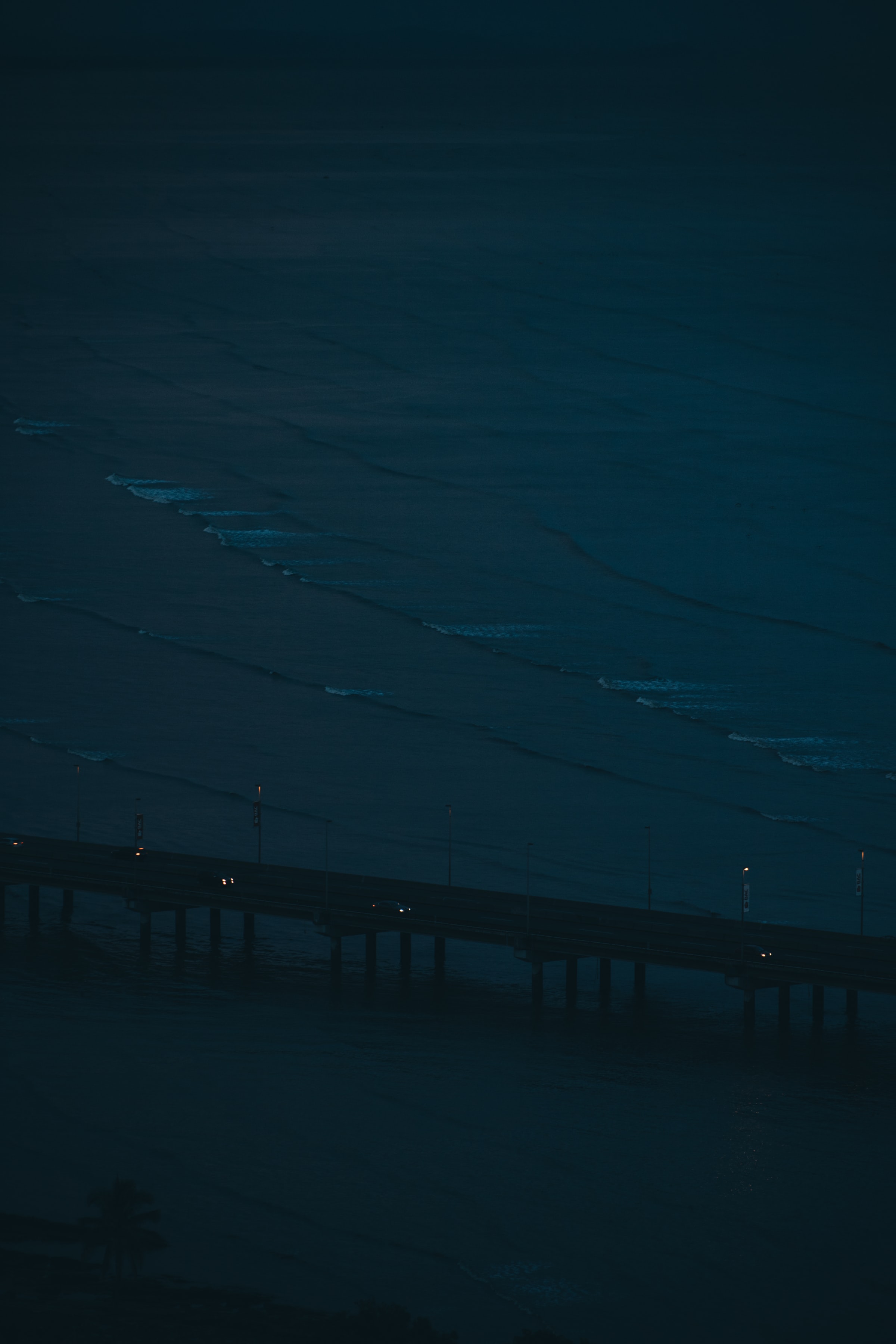 auto, sea, night, dark, road, bridge Image for desktop