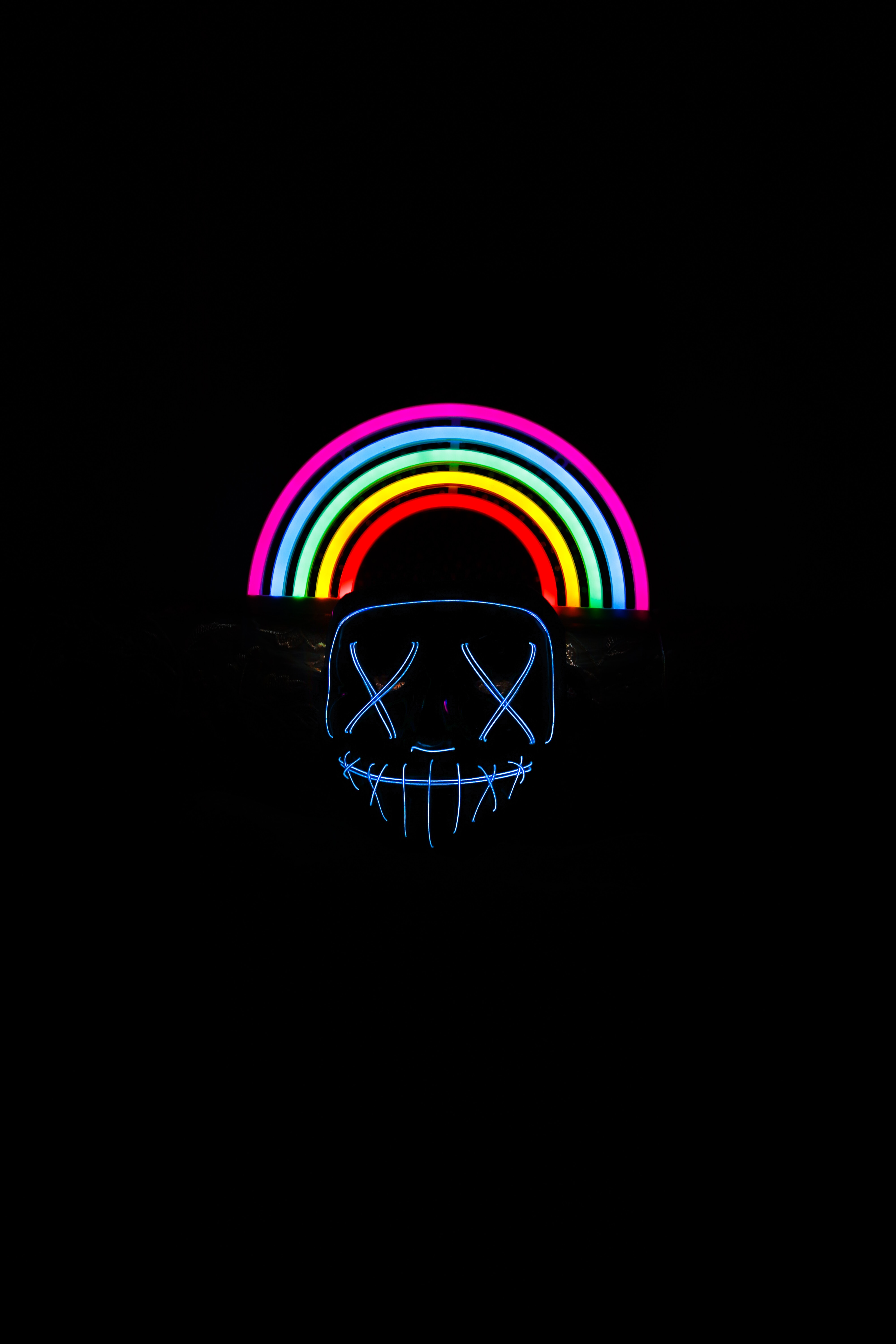 vertical wallpaper rainbow, dark, neon, mask
