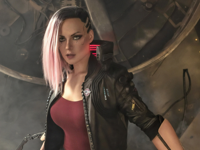 Laden Sie das Cyborg, Pinkes Haar, Computerspiele, Cyberpunk 2077-Bild kostenlos auf Ihren PC-Desktop herunter