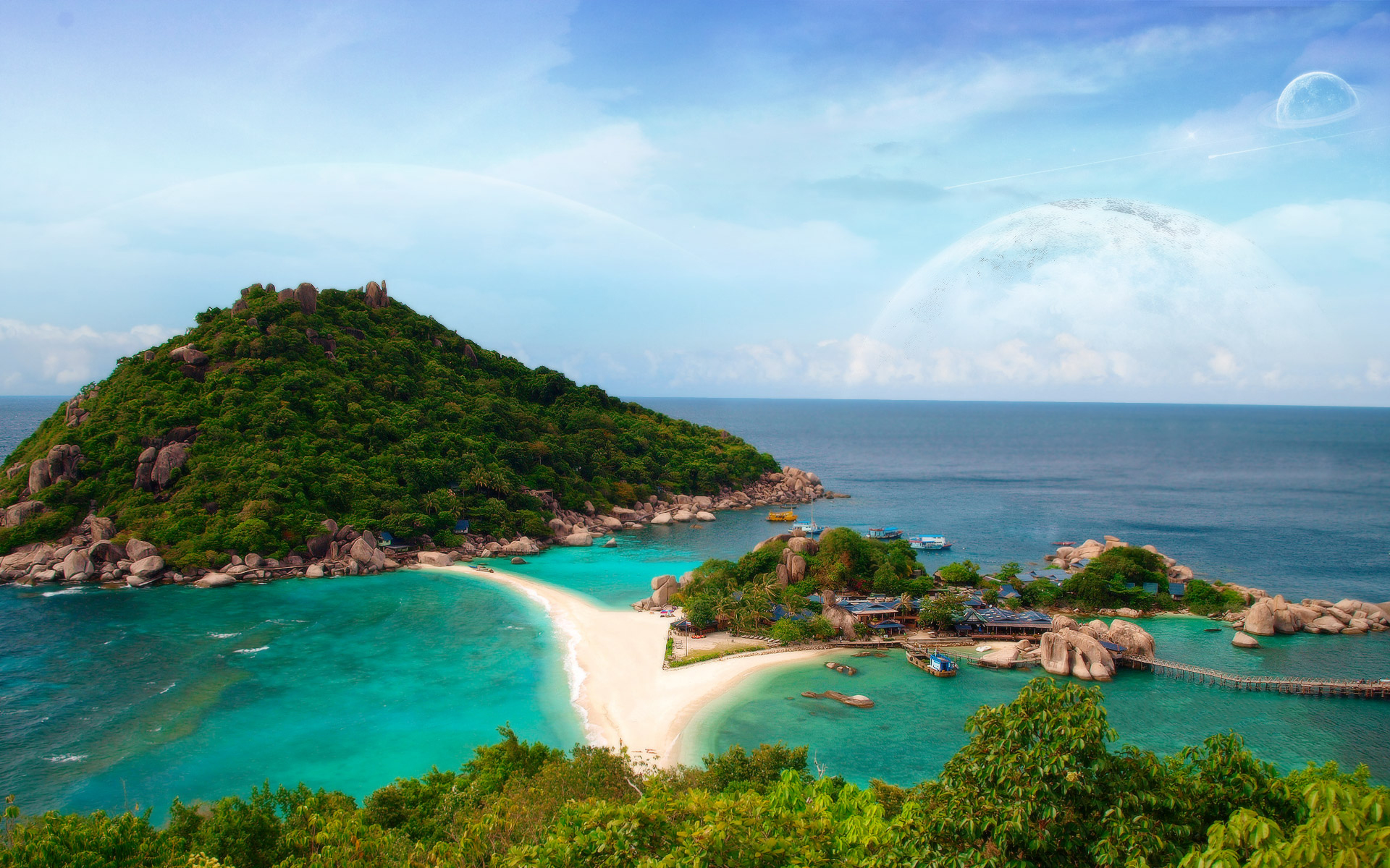 Скачати мобільні шпалери Море, Ліс, Дерево, Океан, Земля, Острів, Таїланд, Мрійливий Світ, Ко Тао безкоштовно.
