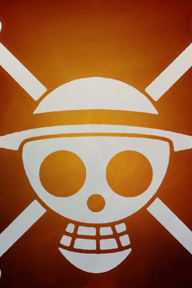Handy-Wallpaper Schädel, Skelett, Animes, Orange Farbe), One Piece, Piratenflagge kostenlos herunterladen.