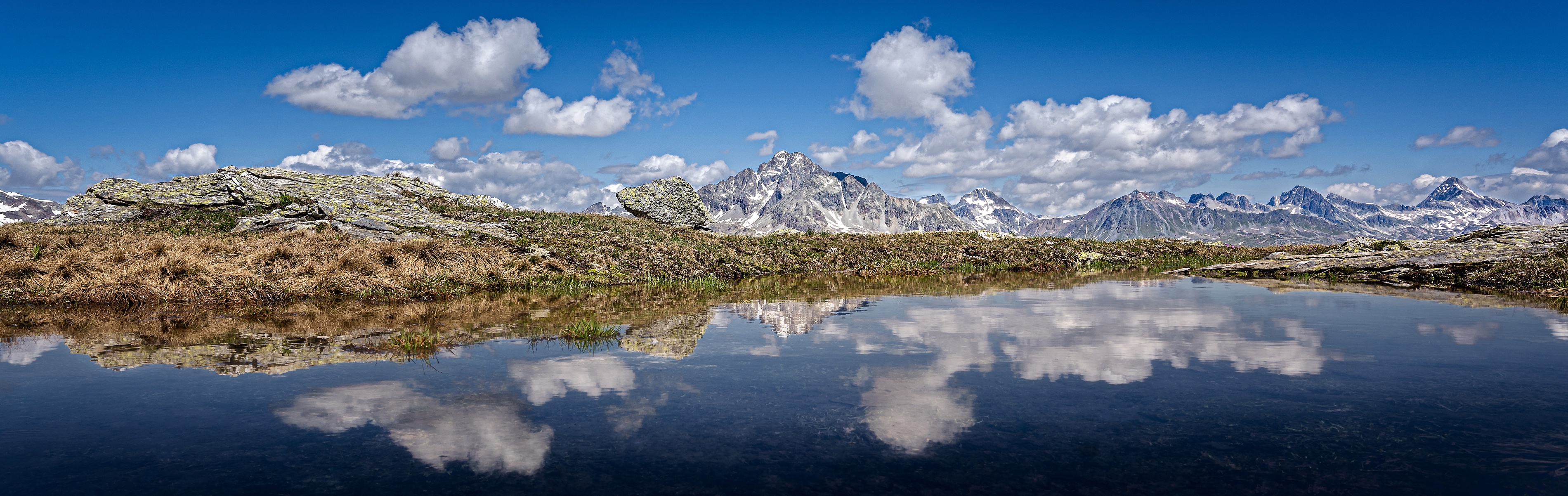 Download mobile wallpaper Mountains, Mountain, Lake, Reflection, Earth, Switzerland, Panorama, Alps Mountain for free.