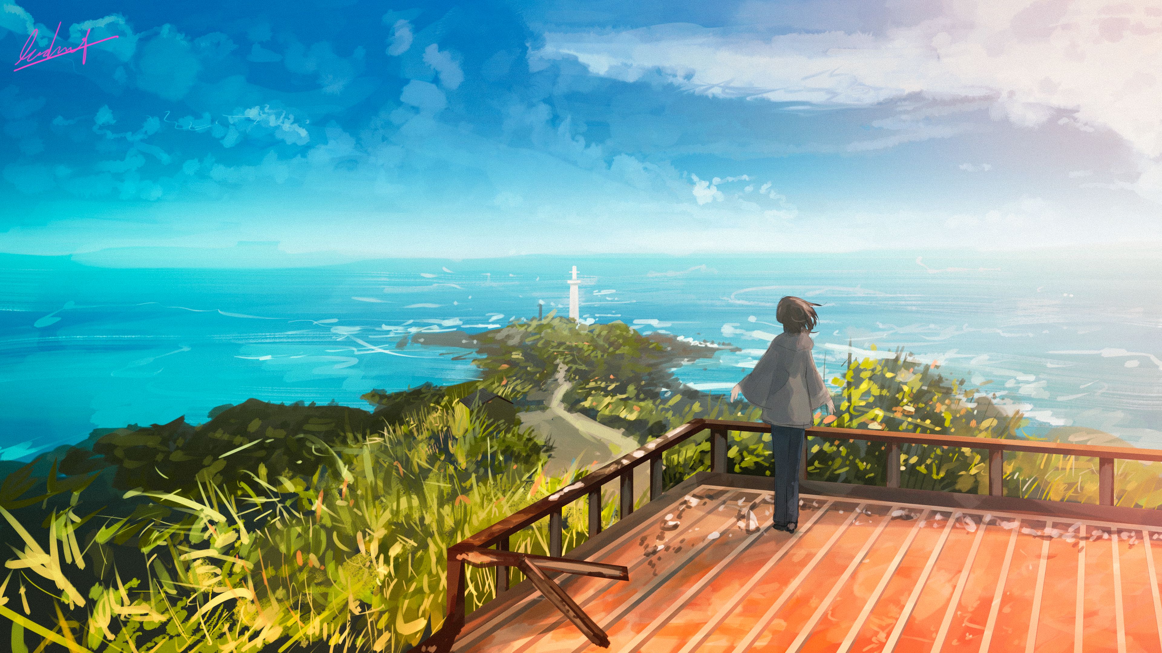 Free download wallpaper Anime, Sky, Sea, Ocean, Original on your PC desktop