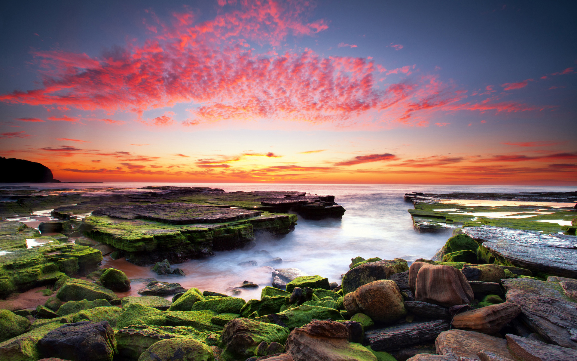 Free download wallpaper Nature, Sunset, Ocean, Earth, Moss, Seascape on your PC desktop