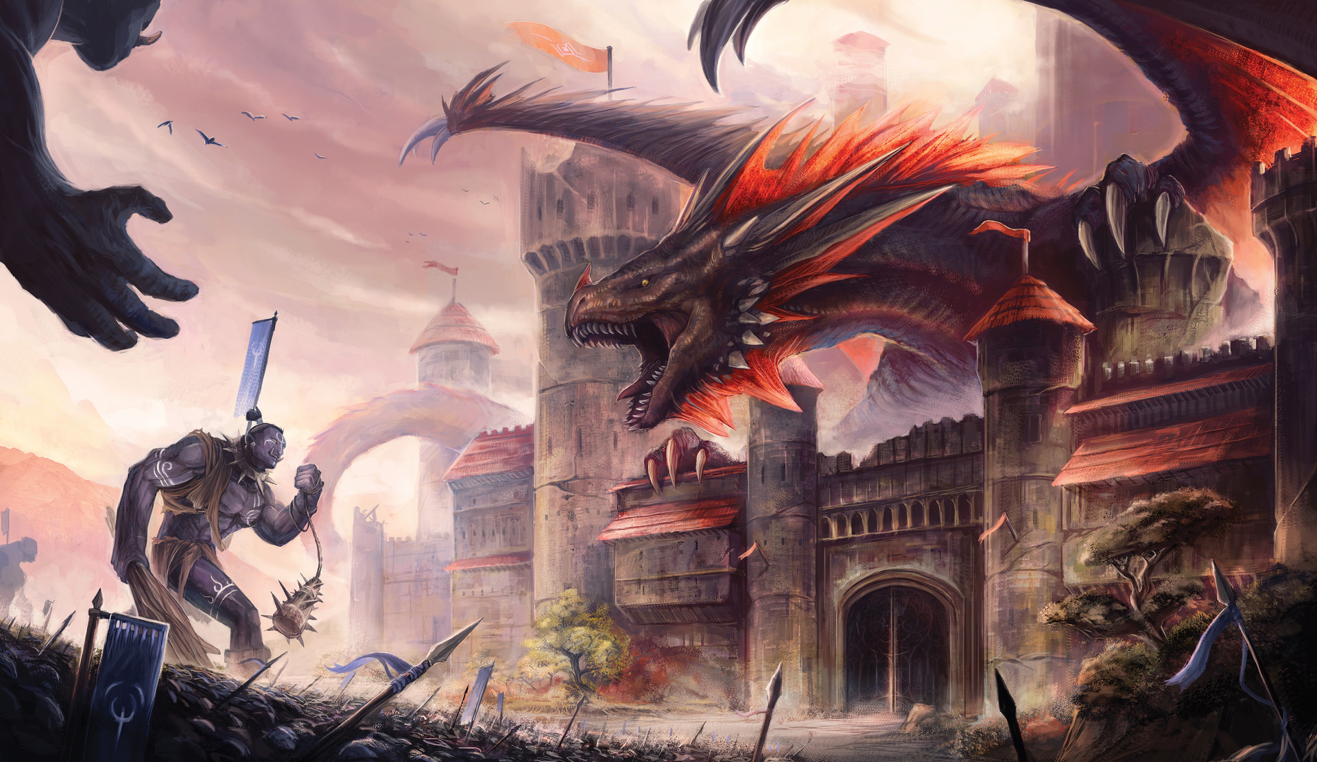 Download mobile wallpaper Fantasy, City, Dragon, Gate for free.