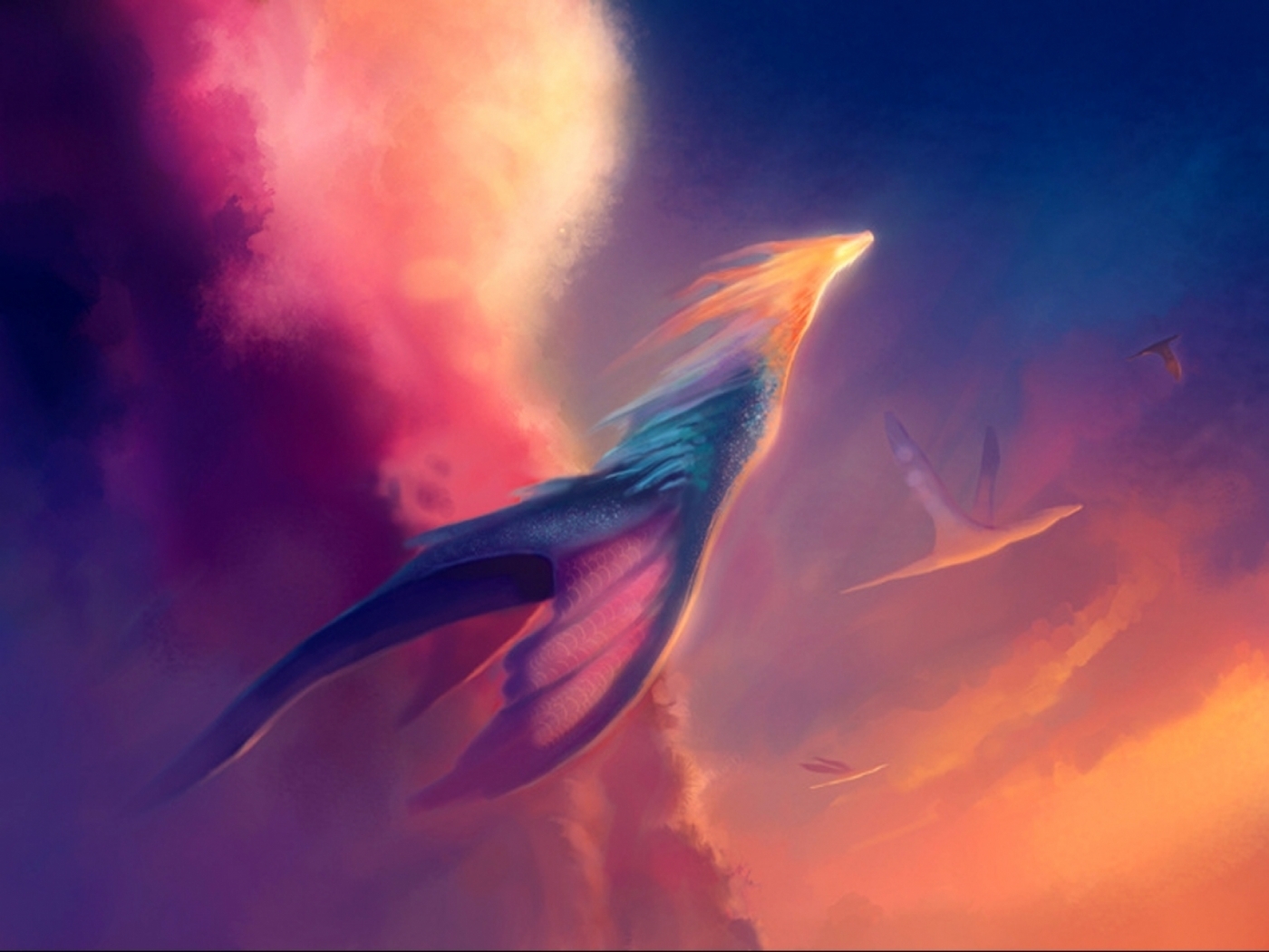 fantasy, dragons, clouds, red desktop HD wallpaper