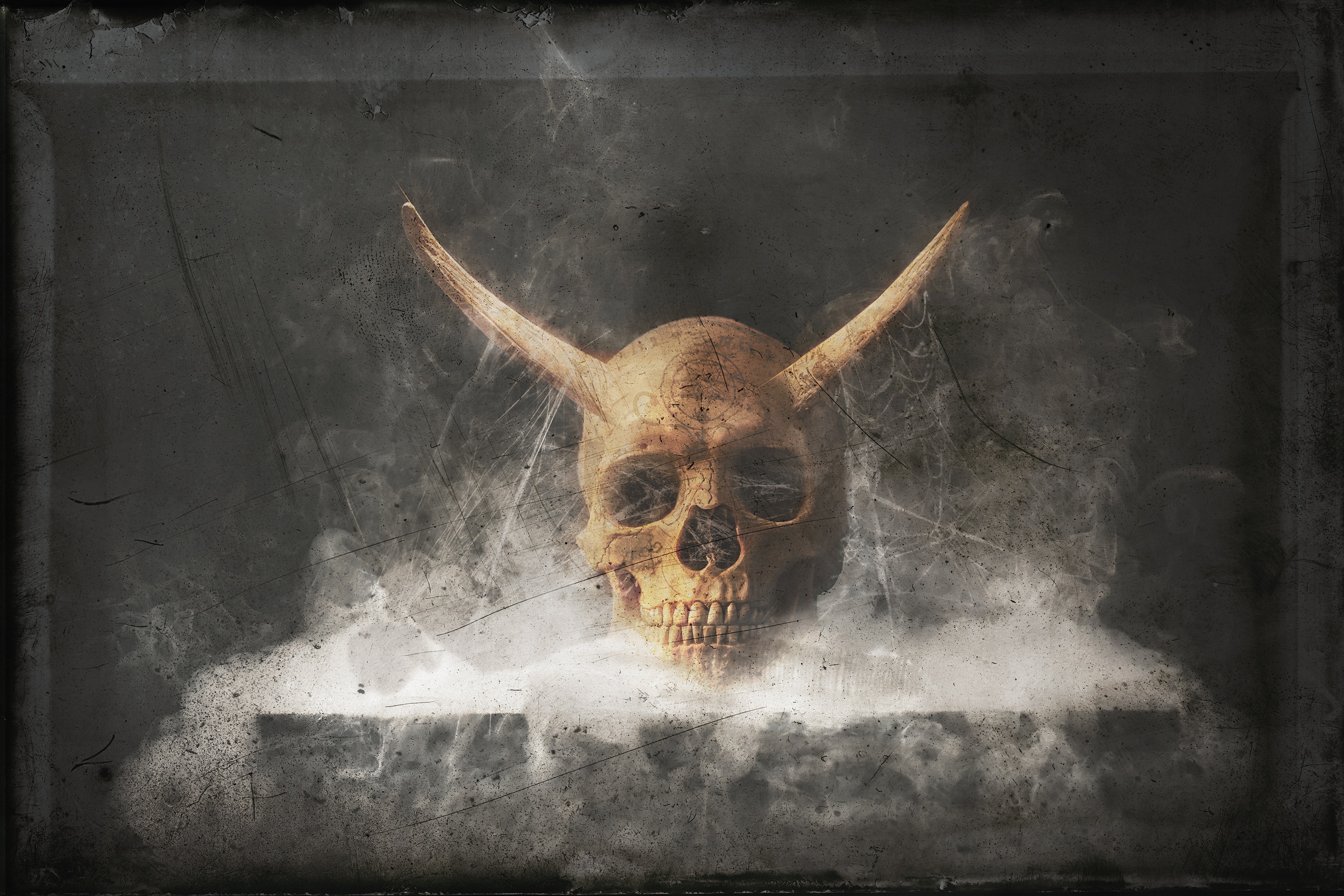 Free download wallpaper Smoke, Dark, Skull, Horns on your PC desktop